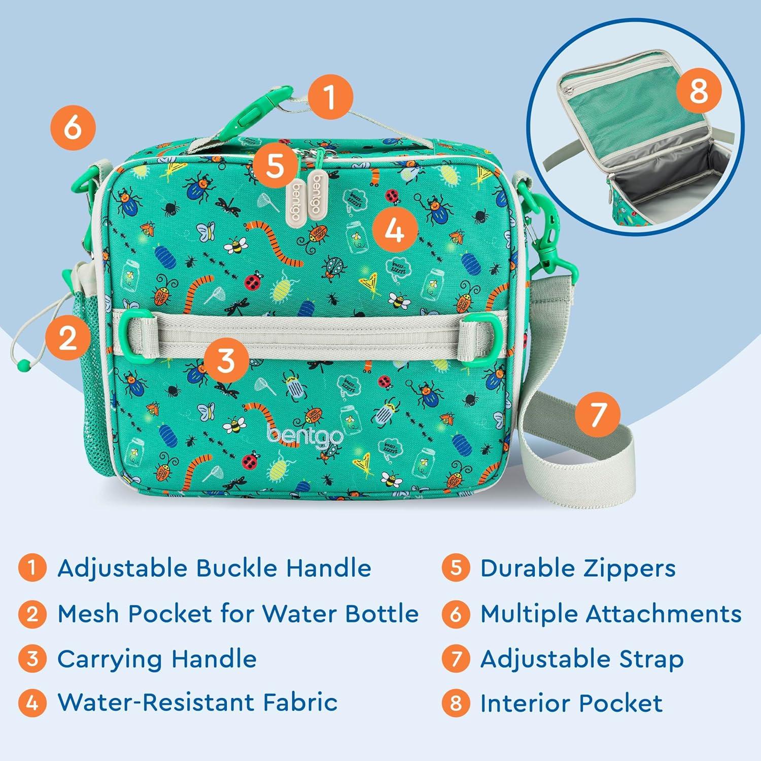 imageBentgo Kids Lunch Bag Whimsy amp Wonder Collection Durable DoubleInsulated Lunch Bag for Kids 3 Holds Lunch BoxWater BottleSnacks WaterResistant Fabric amp Zip Pockets Starry SprinkleBug Buddies