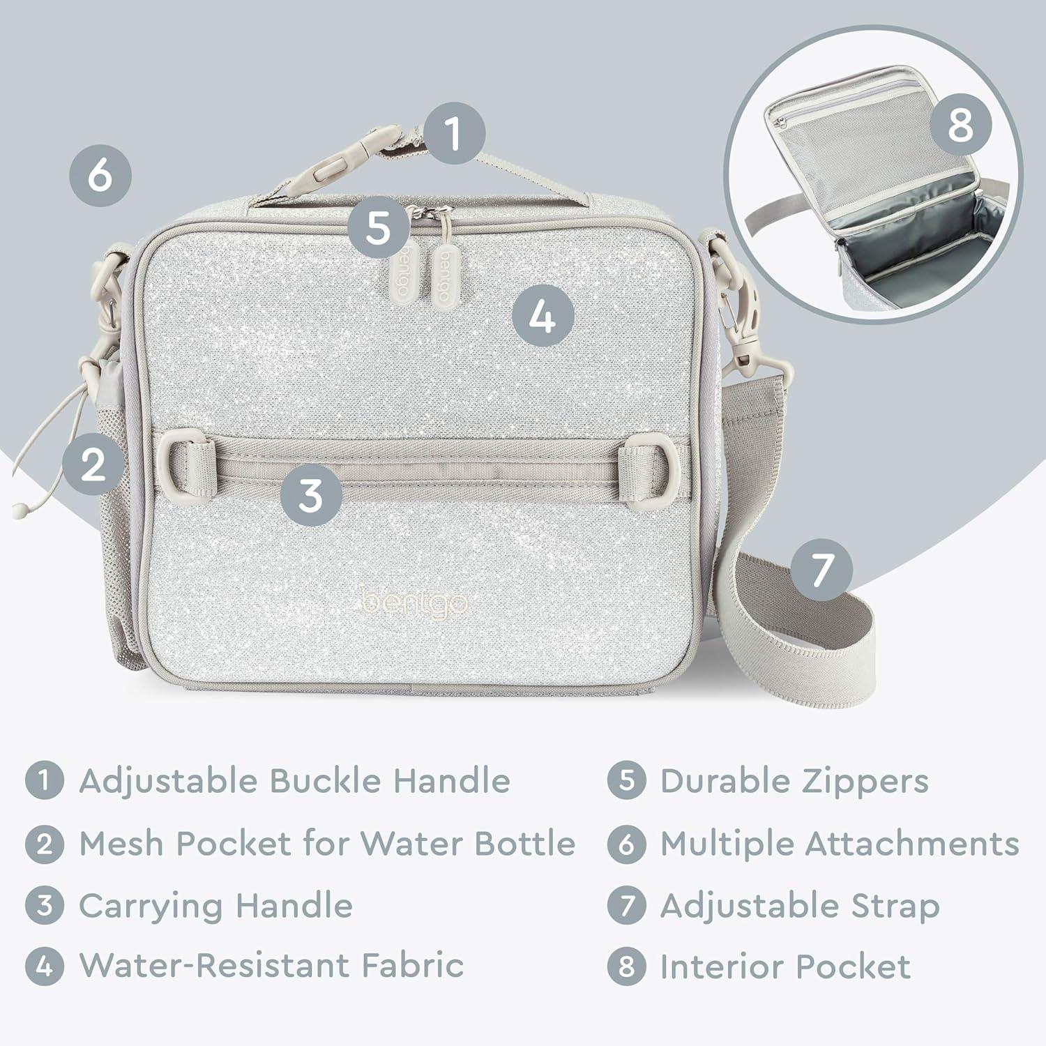 imageBentgo Kids Lunch Bag Whimsy amp Wonder Collection Durable DoubleInsulated Lunch Bag for Kids 3 Holds Lunch BoxWater BottleSnacks WaterResistant Fabric amp Zip Pockets Starry SprinkleGlitter Edition Silver