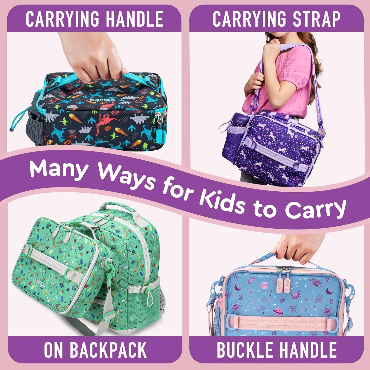 imageBentgo Kids Lunch Bag Whimsy amp Wonder Collection Durable DoubleInsulated Lunch Bag for Kids 3 Holds Lunch BoxWater BottleSnacks WaterResistant Fabric amp Zip Pockets Starry SprinkleLavender Galaxy