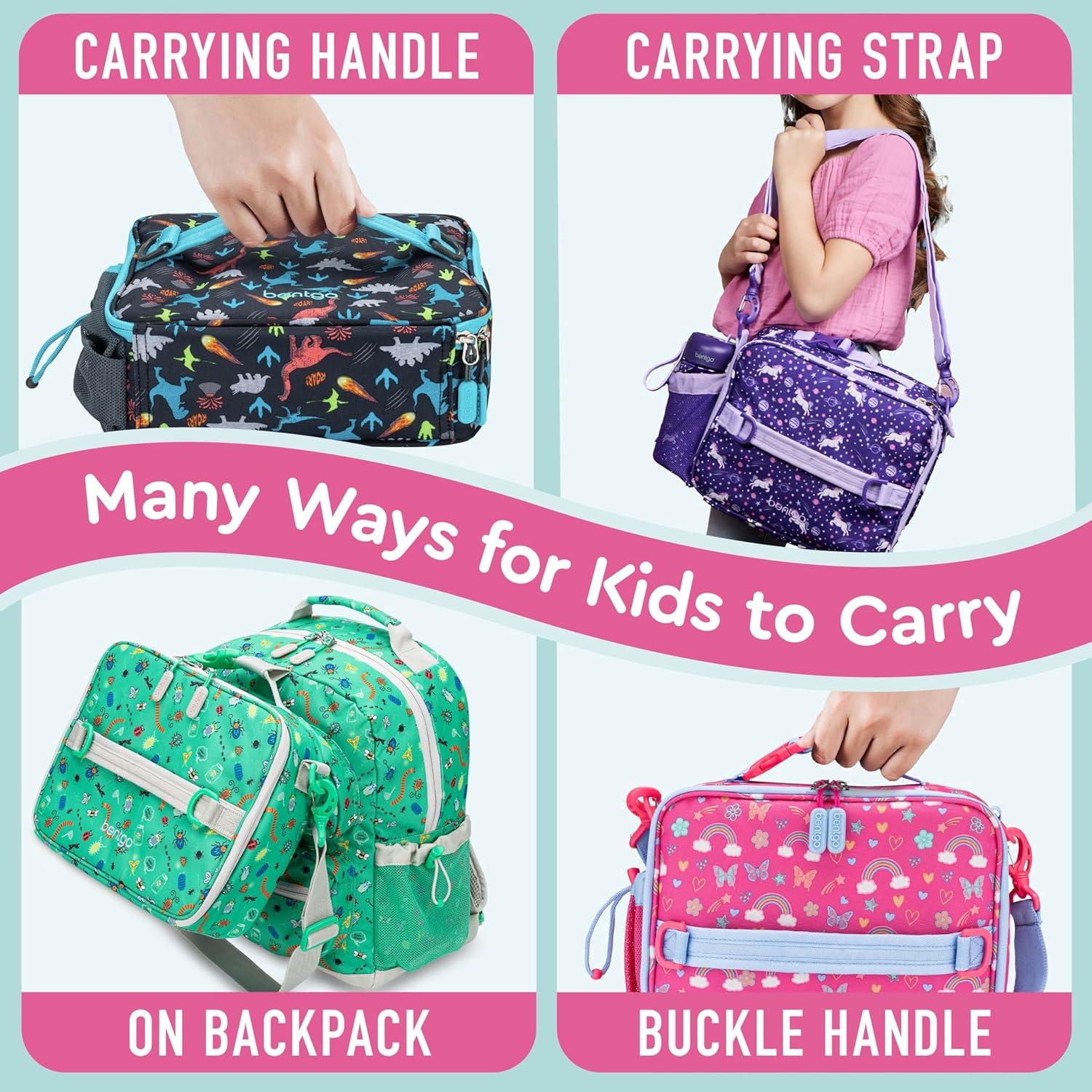 imageBentgo Kids Lunch Bag Whimsy amp Wonder Collection Durable DoubleInsulated Lunch Bag for Kids 3 Holds Lunch BoxWater BottleSnacks WaterResistant Fabric amp Zip Pockets Starry SprinkleRainbows Butterflies