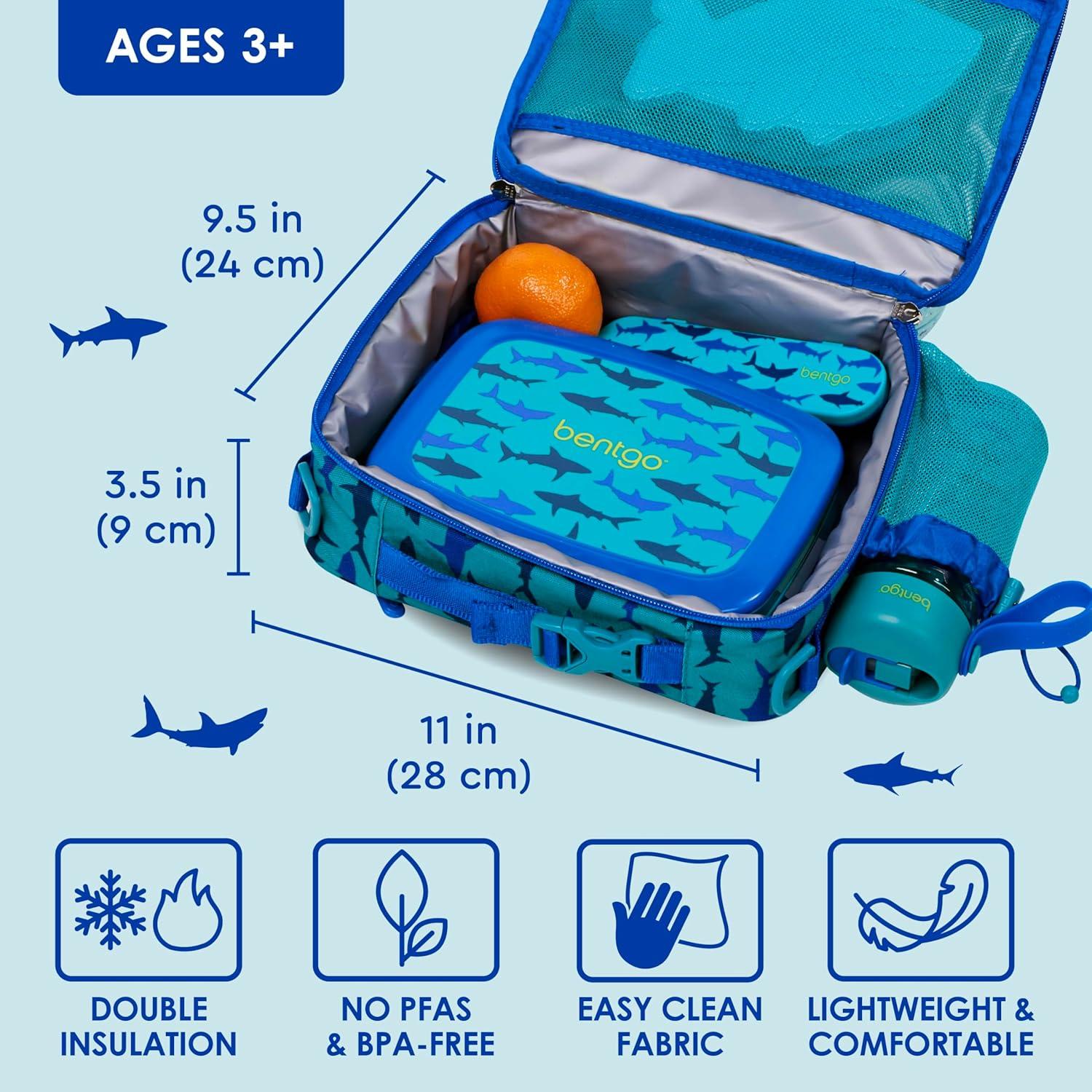 imageBentgo Kids Lunch Bag Whimsy amp Wonder Collection Durable DoubleInsulated Lunch Bag for Kids 3 Holds Lunch BoxWater BottleSnacks WaterResistant Fabric amp Zip Pockets Starry SprinkleSharks
