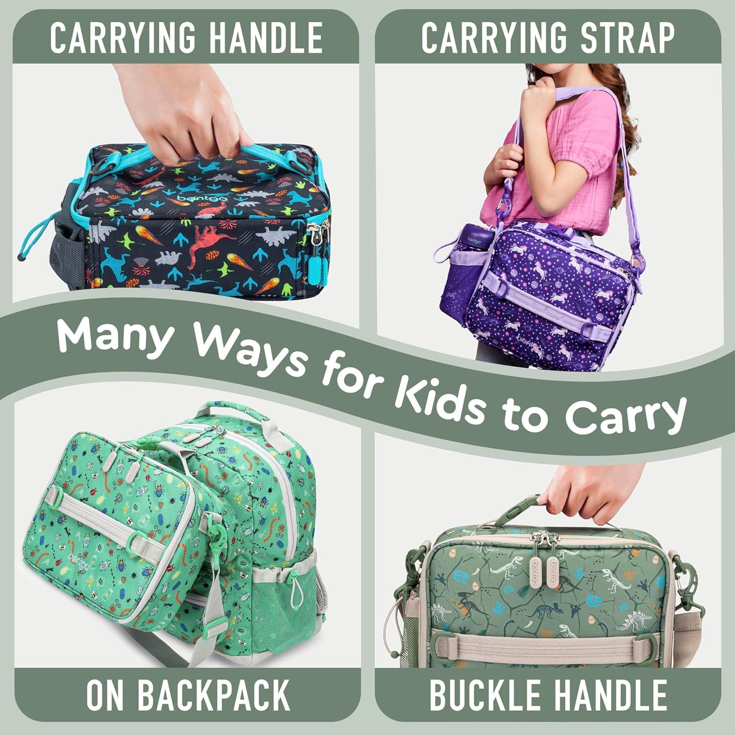 imageBentgo Kids Lunch Bag Whimsy amp Wonder Collection Durable DoubleInsulated Lunch Bag for Kids 3 Holds Lunch BoxWater BottleSnacks WaterResistant Fabric amp Zip Pockets Starry SprinkleDino Fossils