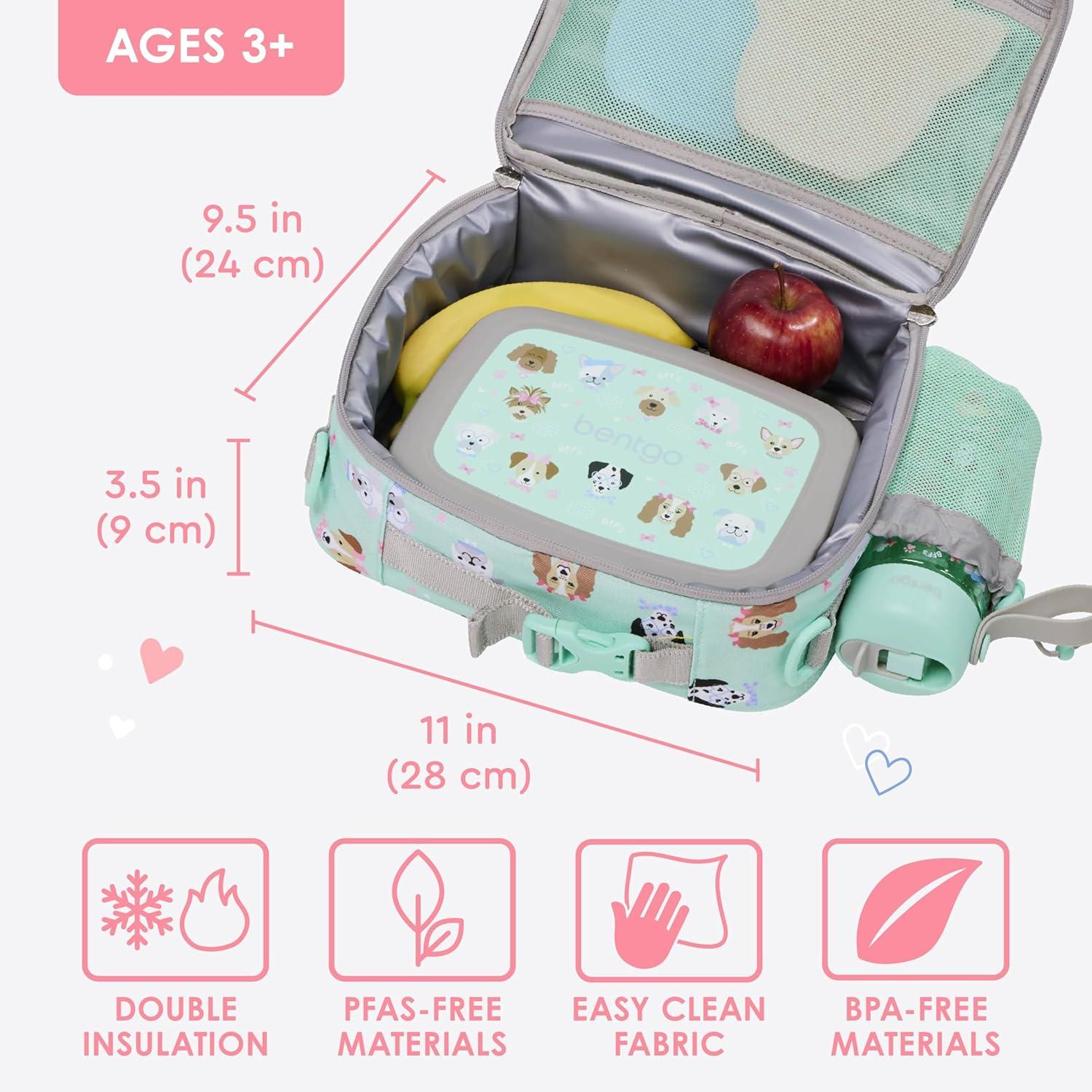 imageBentgo Kids Lunch Bag Whimsy amp Wonder Collection Durable DoubleInsulated Lunch Bag for Kids 3 Holds Lunch BoxWater BottleSnacks WaterResistant Fabric amp Zip Pockets Starry SprinklePuppy Love