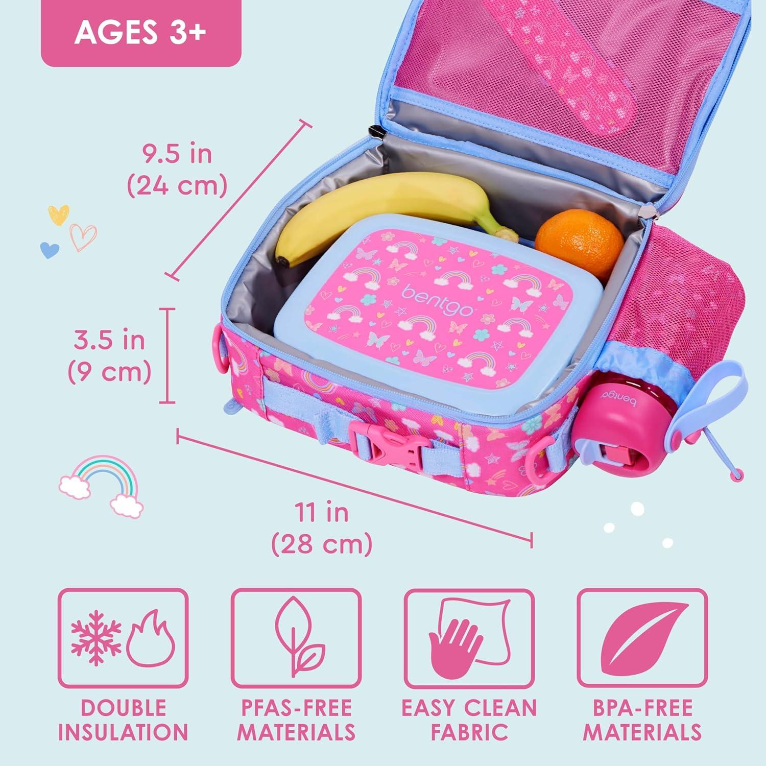 imageBentgo Kids Lunch Bag Whimsy amp Wonder Collection Durable DoubleInsulated Lunch Bag for Kids 3 Holds Lunch BoxWater BottleSnacks WaterResistant Fabric amp Zip Pockets Starry SprinkleRainbows Butterflies