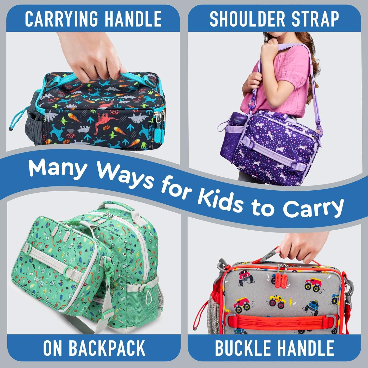 imageBentgo Kids Lunch Bag Whimsy amp Wonder Collection Durable DoubleInsulated Lunch Bag for Kids 3 Holds Lunch BoxWater BottleSnacks WaterResistant Fabric amp Zip Pockets Starry SprinkleTrucks