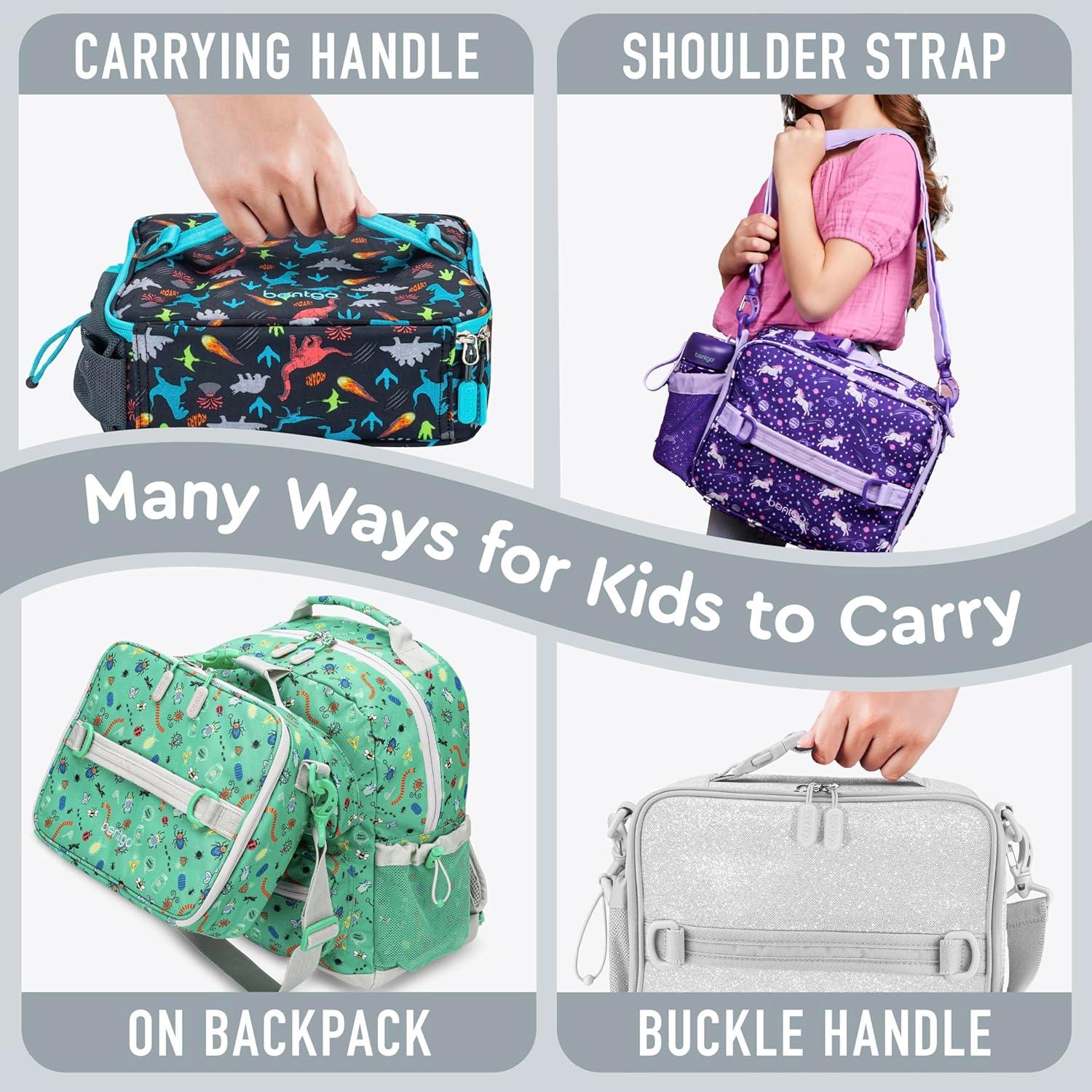 imageBentgo Kids Lunch Bag Whimsy amp Wonder Collection Durable DoubleInsulated Lunch Bag for Kids 3 Holds Lunch BoxWater BottleSnacks WaterResistant Fabric amp Zip Pockets Starry SprinkleGlitter Edition Silver