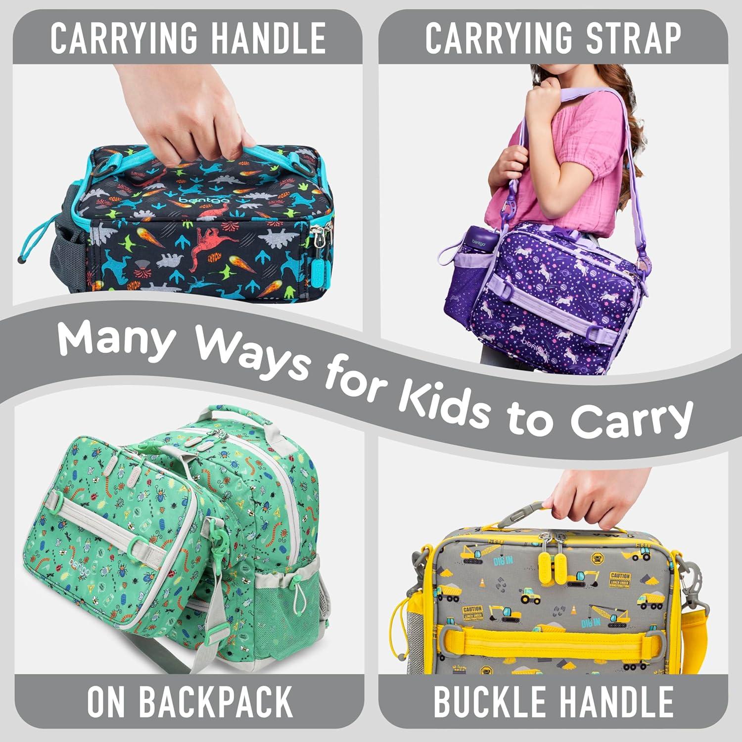 imageBentgo Kids Lunch Bag Whimsy amp Wonder Collection Durable DoubleInsulated Lunch Bag for Kids 3 Holds Lunch BoxWater BottleSnacks WaterResistant Fabric amp Zip Pockets Starry SprinkleConstruction Trucks