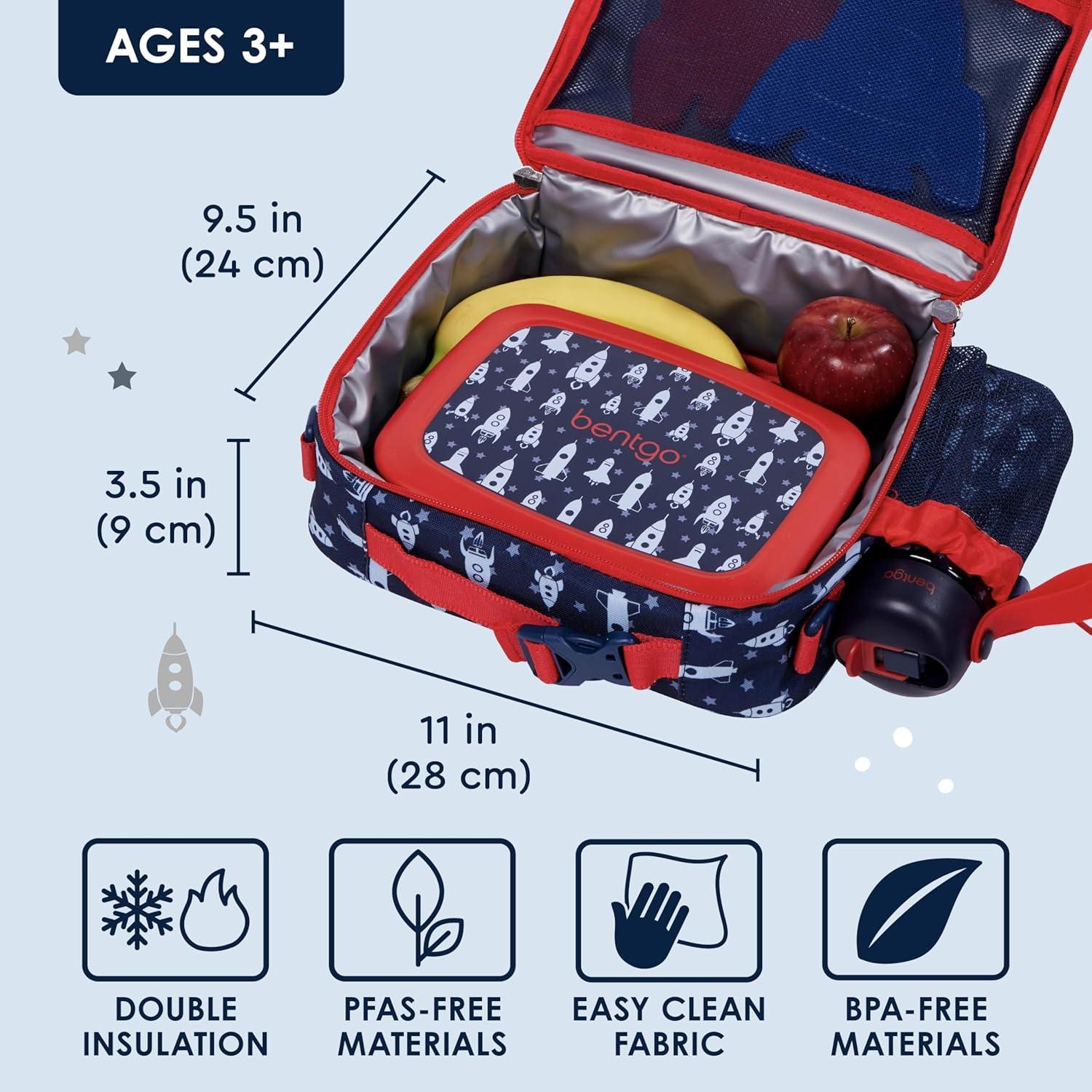 imageBentgo Kids Lunch Bag Whimsy amp Wonder Collection Durable DoubleInsulated Lunch Bag for Kids 3 Holds Lunch BoxWater BottleSnacks WaterResistant Fabric amp Zip Pockets Starry SprinkleRocket