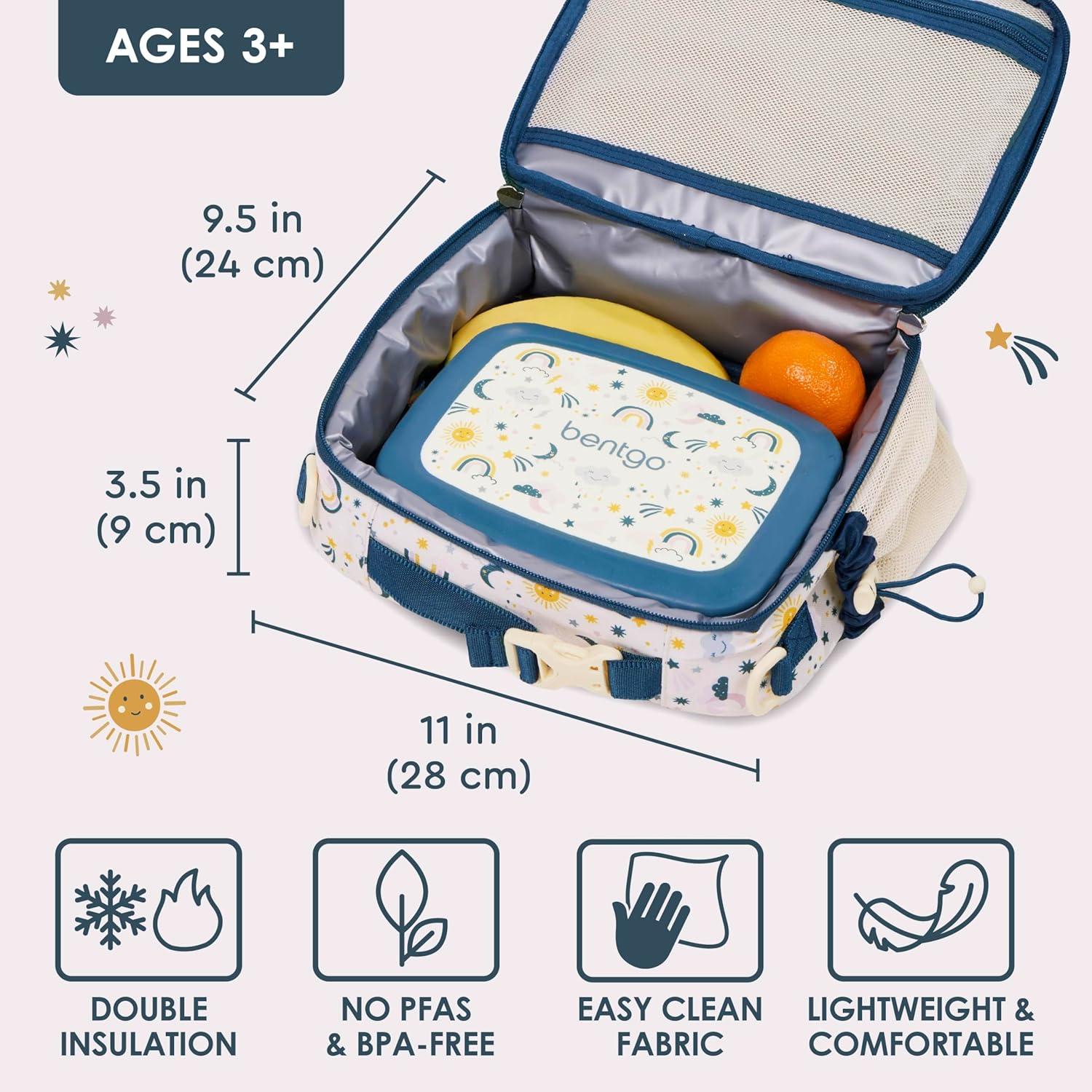 imageBentgo Kids Lunch Bag Whimsy amp Wonder Collection Durable DoubleInsulated Lunch Bag for Kids 3 Holds Lunch BoxWater BottleSnacks WaterResistant Fabric amp Zip Pockets Starry SprinkleFriendly Skies