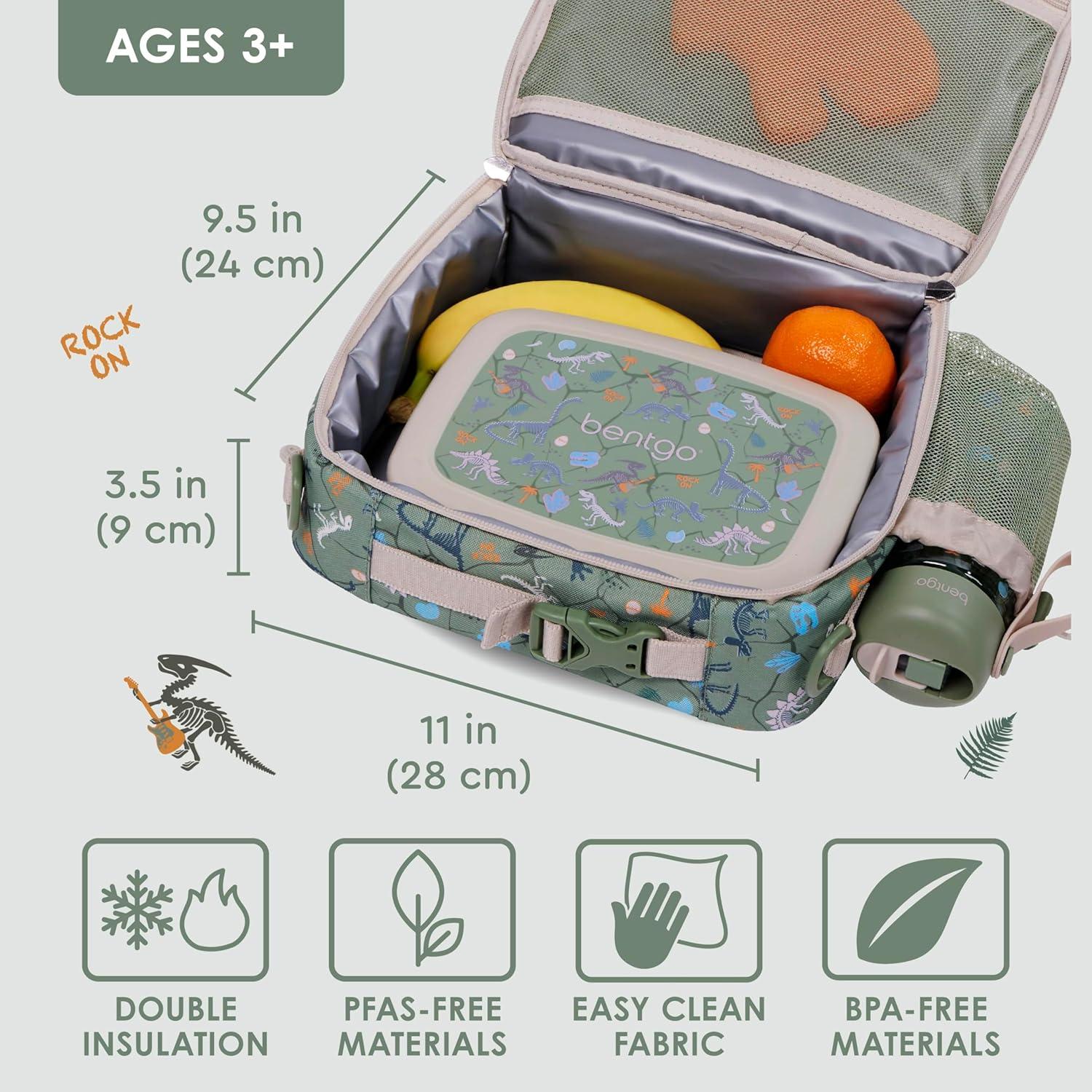 imageBentgo Kids Lunch Bag Whimsy amp Wonder Collection Durable DoubleInsulated Lunch Bag for Kids 3 Holds Lunch BoxWater BottleSnacks WaterResistant Fabric amp Zip Pockets Starry SprinkleDino Fossils