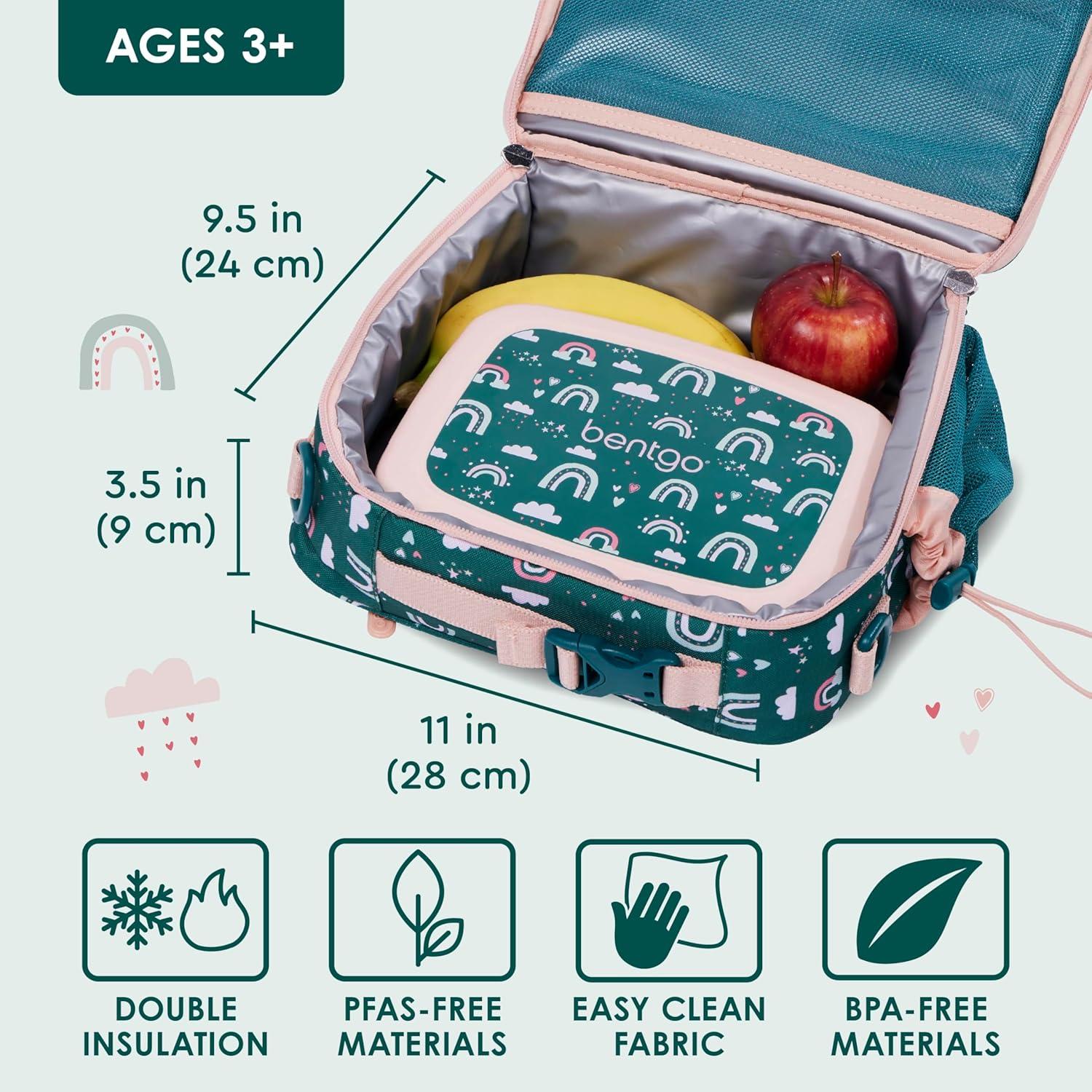 imageBentgo Kids Lunch Bag Whimsy amp Wonder Collection Durable DoubleInsulated Lunch Bag for Kids 3 Holds Lunch BoxWater BottleSnacks WaterResistant Fabric amp Zip Pockets Starry SprinkleGreen Rainbow