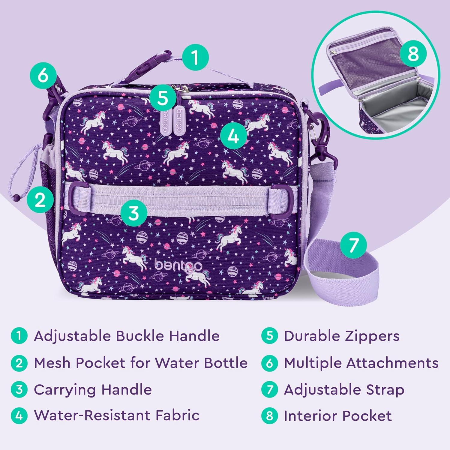 imageBentgo Kids Lunch Bag Whimsy amp Wonder Collection Durable DoubleInsulated Lunch Bag for Kids 3 Holds Lunch BoxWater BottleSnacks WaterResistant Fabric amp Zip Pockets Starry SprinkleUnicorn