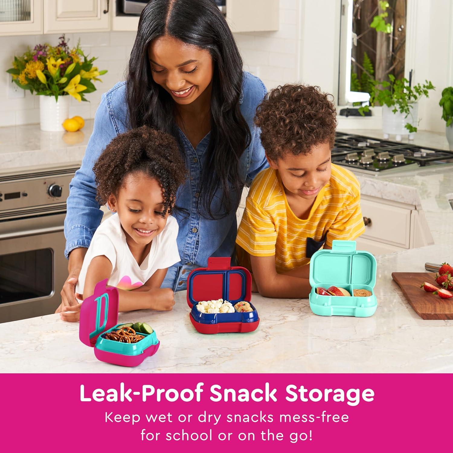 imageBentgo Kids Snack 2 Compartment LeakProof Bento Box Container for Snacks and Small Meals EasyOpen Latch Dishwasher Safe BPAFree for School Daycare amp Sports Ideal for Ages 3 FuchsiaTealFuchsiaTeal