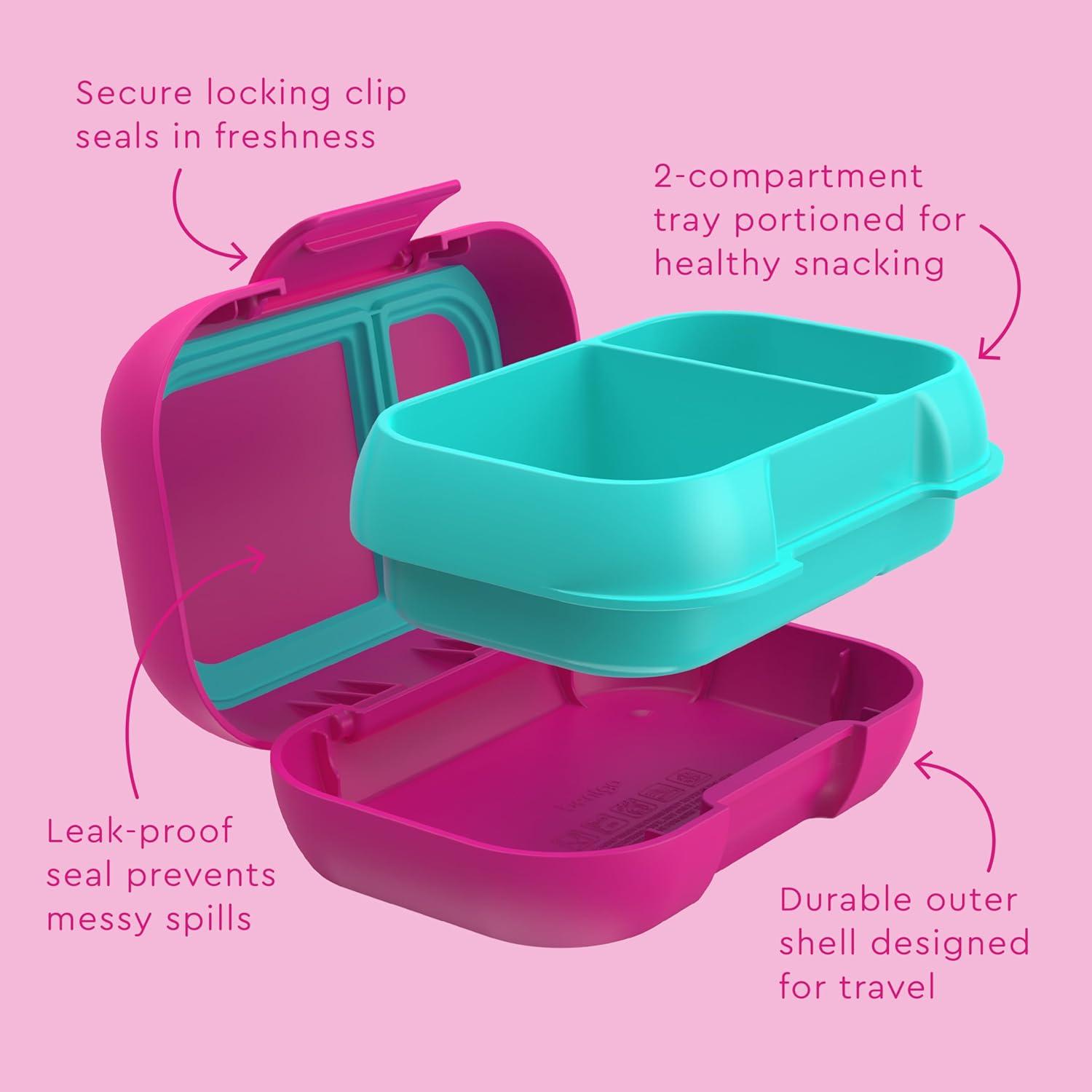 imageBentgo Kids Snack 2 Compartment LeakProof Bento Box Container for Snacks and Small Meals EasyOpen Latch Dishwasher Safe BPAFree for School Daycare amp Sports Ideal for Ages 3 FuchsiaTealFuchsiaTeal