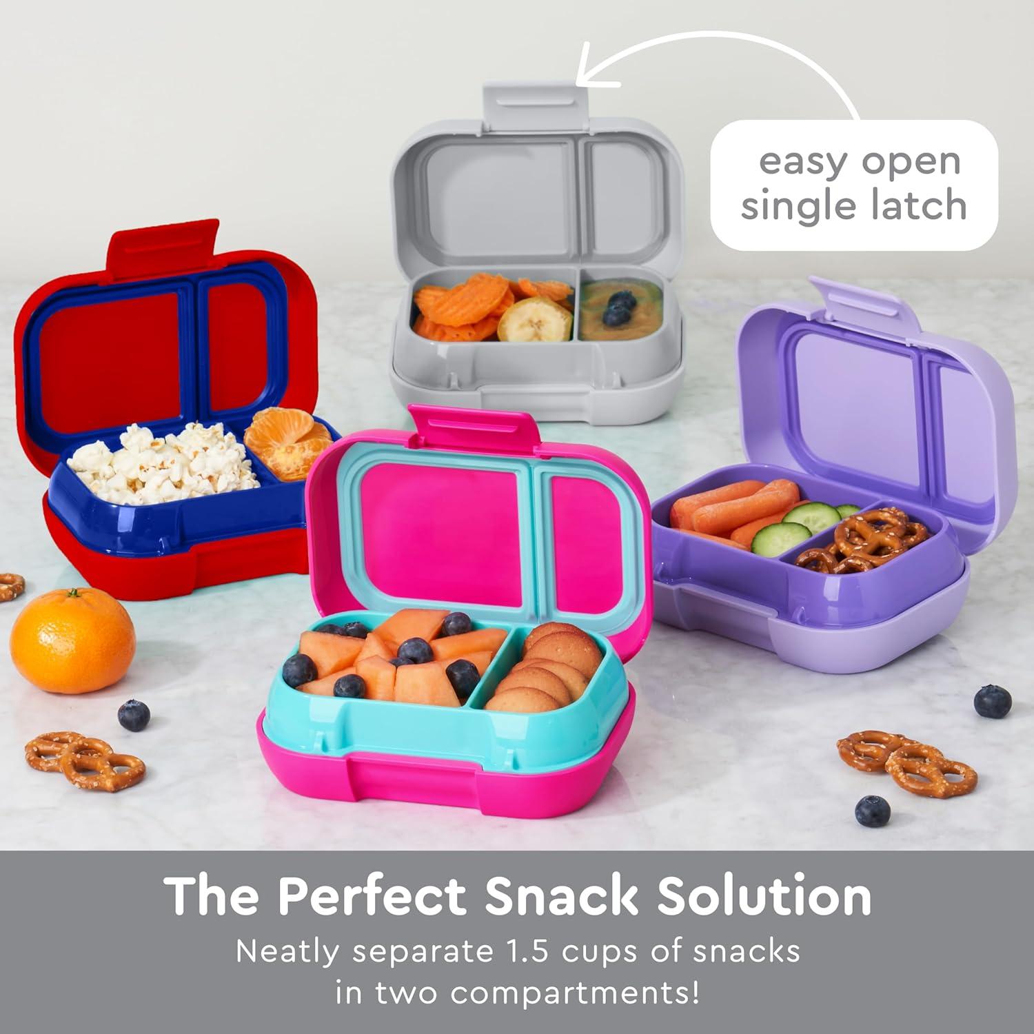 imageBentgo Kids Snack 2 Compartment LeakProof Bento Box Container for Snacks and Small Meals EasyOpen Latch Dishwasher Safe BPAFree for School Daycare amp Sports Ideal for Ages 3 FuchsiaTealGray