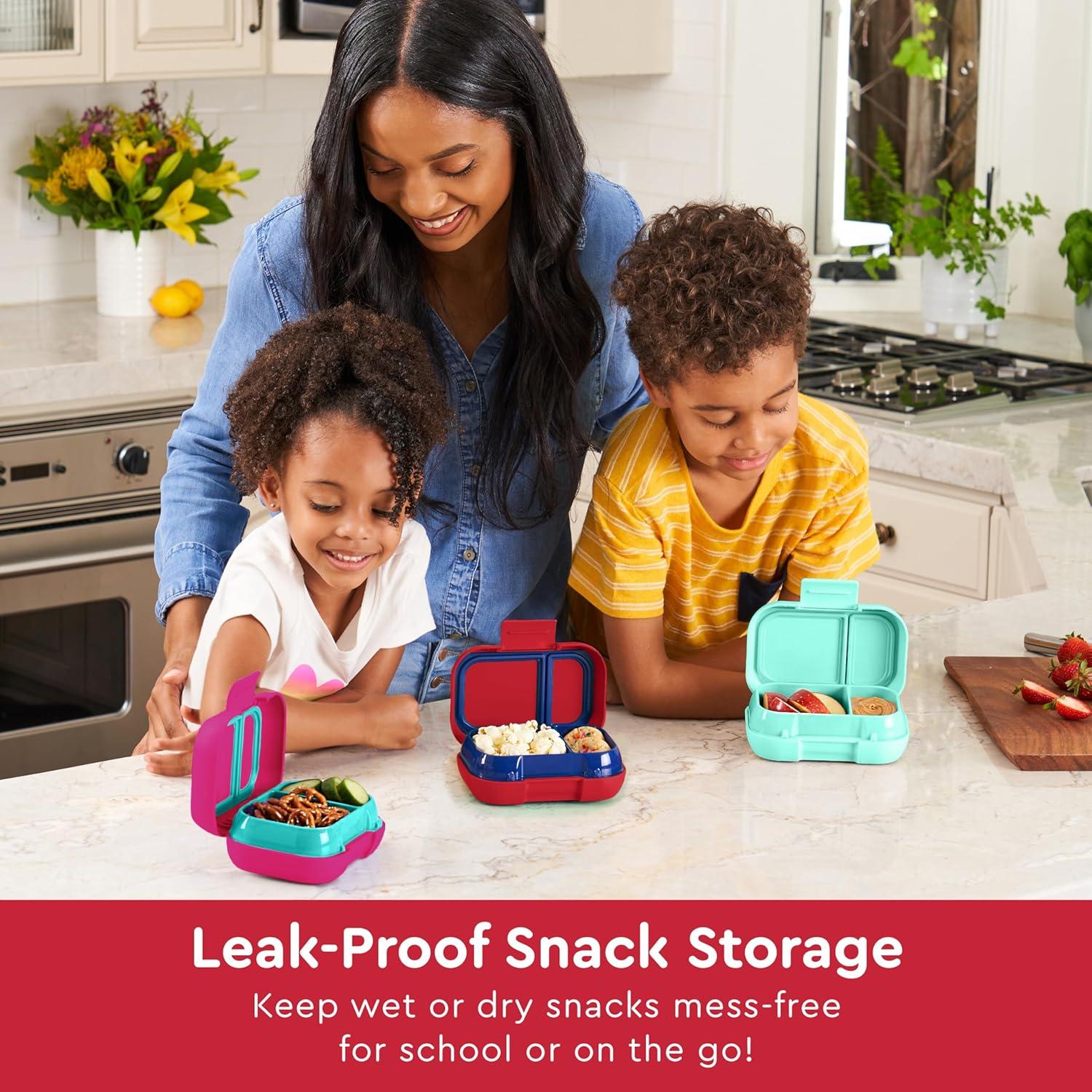 imageBentgo Kids Snack 2 Compartment LeakProof Bento Box Container for Snacks and Small Meals EasyOpen Latch Dishwasher Safe BPAFree for School Daycare amp Sports Ideal for Ages 3 FuchsiaTealRedRoyal