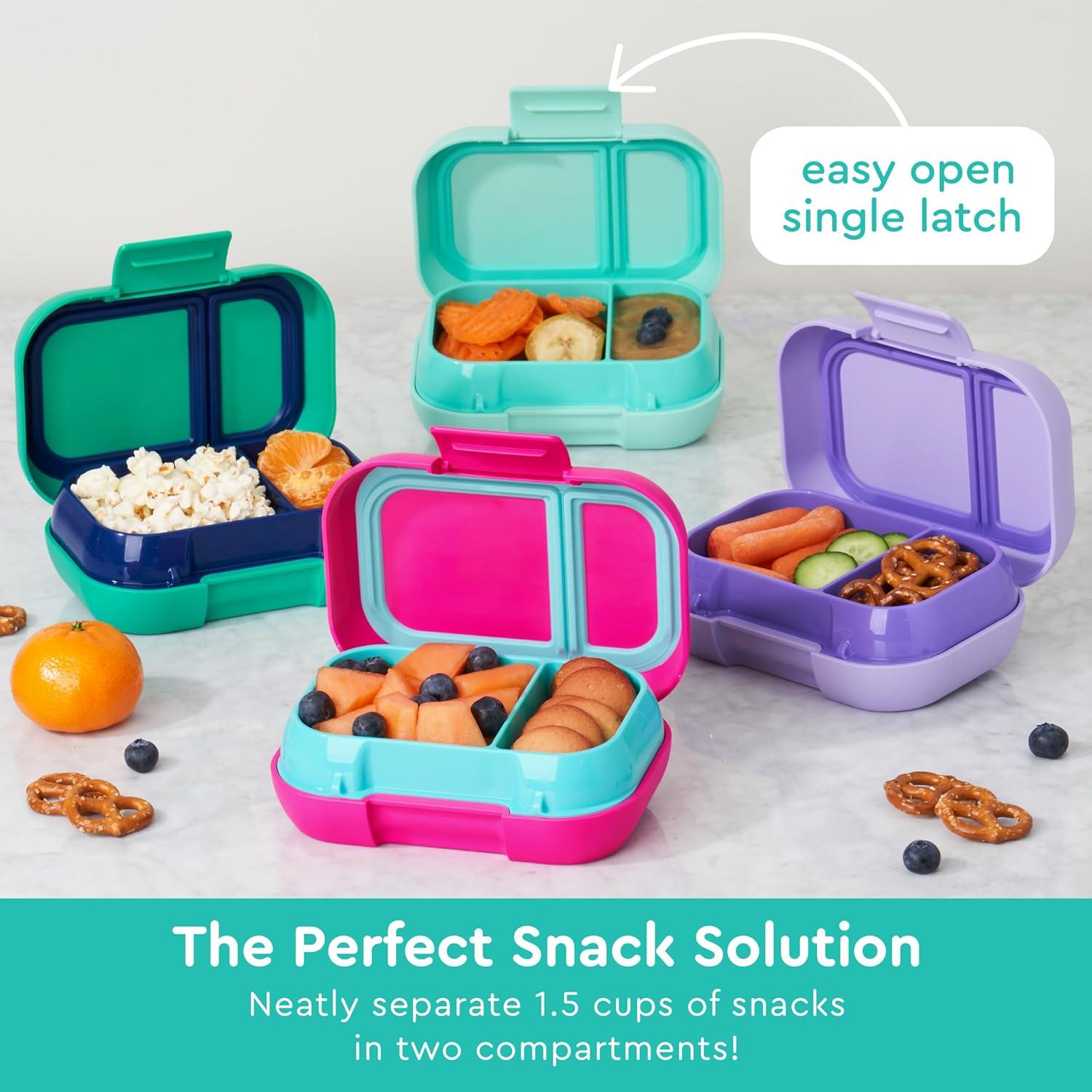 imageBentgo Kids Snack 2 Compartment LeakProof Bento Box Container for Snacks and Small Meals EasyOpen Latch Dishwasher Safe BPAFree for School Daycare amp Sports Ideal for Ages 3 FuchsiaTealAqua
