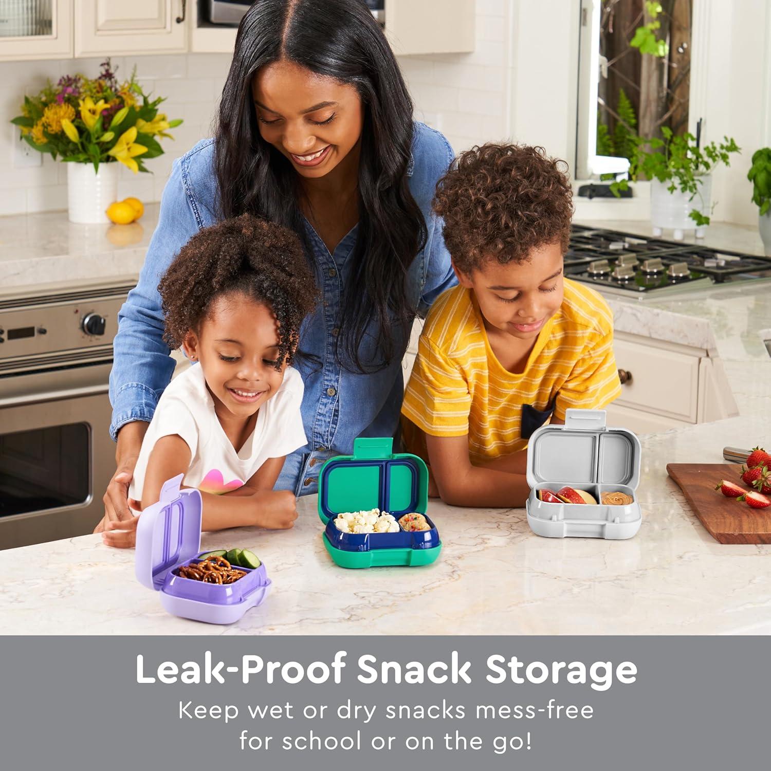 imageBentgo Kids Snack 2 Compartment LeakProof Bento Box Container for Snacks and Small Meals EasyOpen Latch Dishwasher Safe BPAFree for School Daycare amp Sports Ideal for Ages 3 FuchsiaTealGray