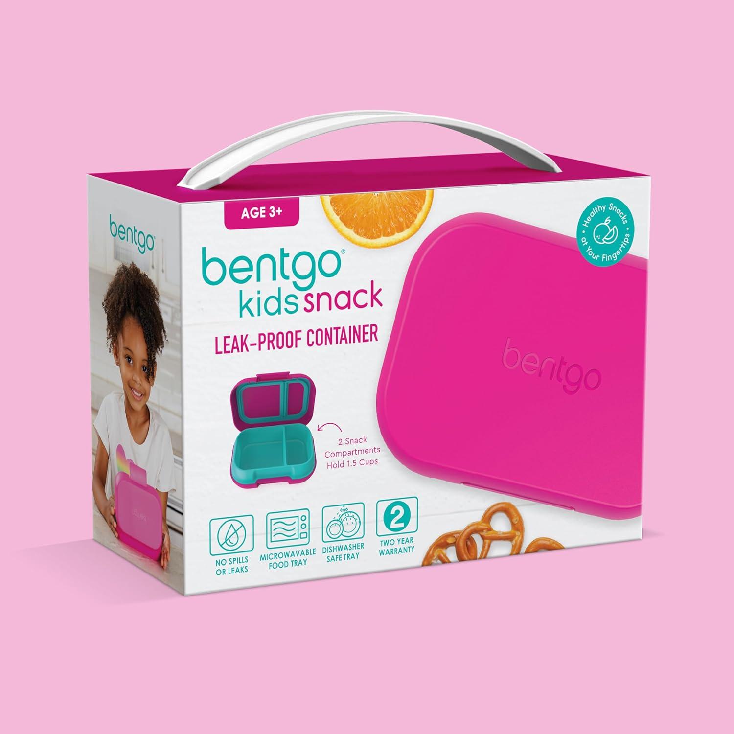 imageBentgo Kids Snack 2 Compartment LeakProof Bento Box Container for Snacks and Small Meals EasyOpen Latch Dishwasher Safe BPAFree for School Daycare amp Sports Ideal for Ages 3 FuchsiaTealFuchsiaTeal