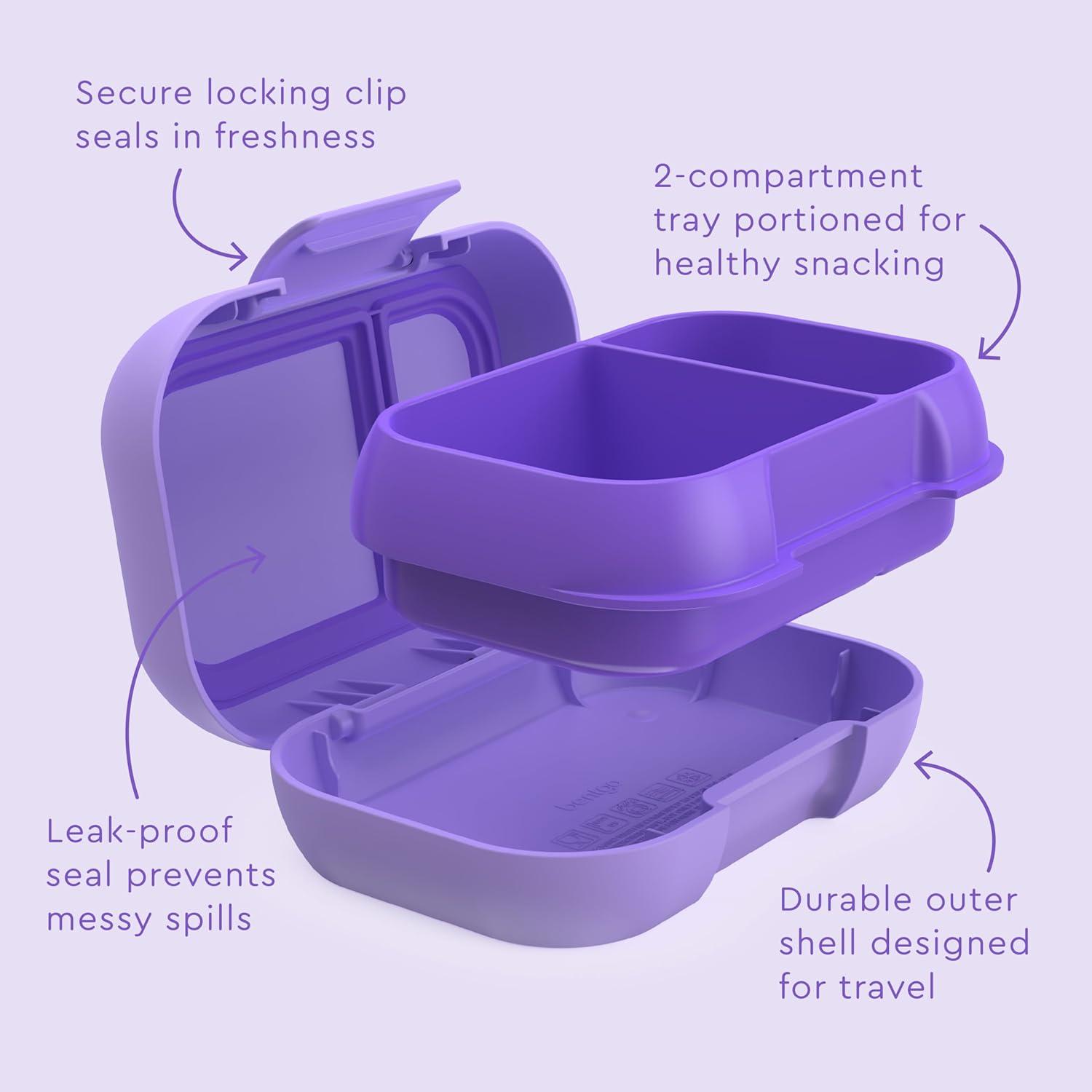 imageBentgo Kids Snack 2 Compartment LeakProof Bento Box Container for Snacks and Small Meals EasyOpen Latch Dishwasher Safe BPAFree for School Daycare amp Sports Ideal for Ages 3 FuchsiaTealPurple