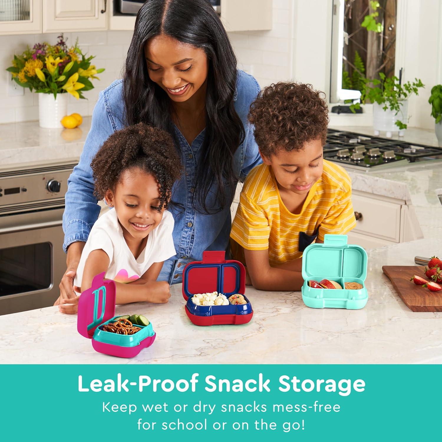 imageBentgo Kids Snack 2 Compartment LeakProof Bento Box Container for Snacks and Small Meals EasyOpen Latch Dishwasher Safe BPAFree for School Daycare amp Sports Ideal for Ages 3 FuchsiaTealAqua