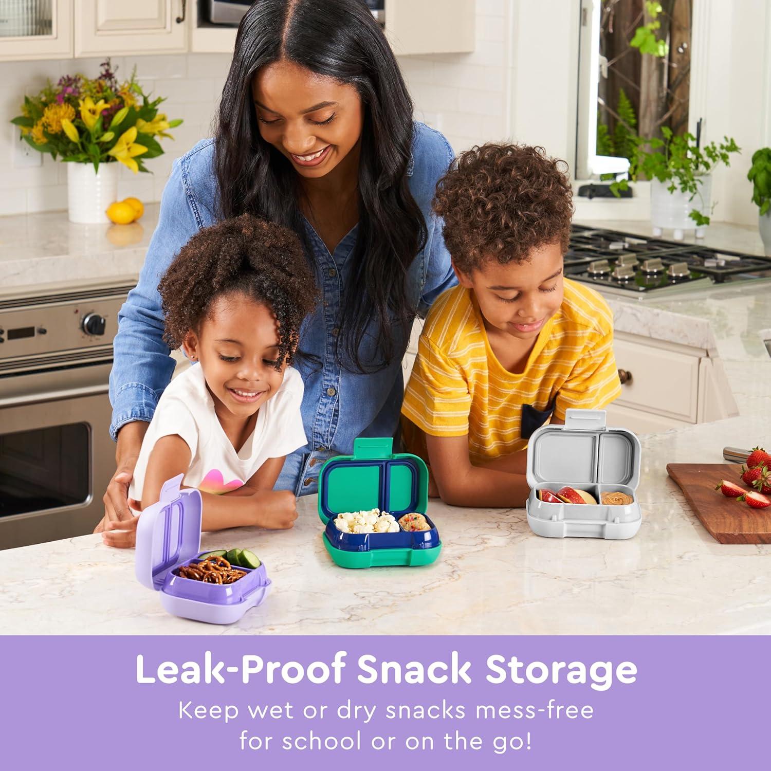 imageBentgo Kids Snack 2 Compartment LeakProof Bento Box Container for Snacks and Small Meals EasyOpen Latch Dishwasher Safe BPAFree for School Daycare amp Sports Ideal for Ages 3 FuchsiaTealPurple
