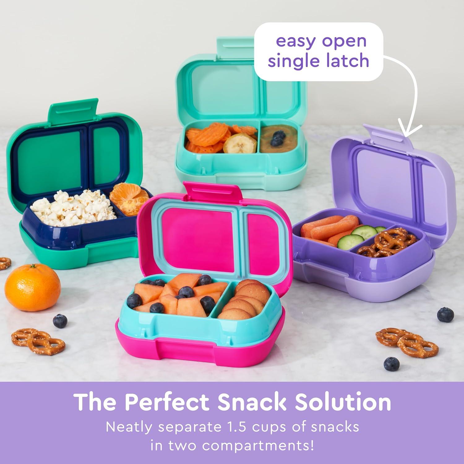 imageBentgo Kids Snack 2 Compartment LeakProof Bento Box Container for Snacks and Small Meals EasyOpen Latch Dishwasher Safe BPAFree for School Daycare amp Sports Ideal for Ages 3 FuchsiaTealPurple