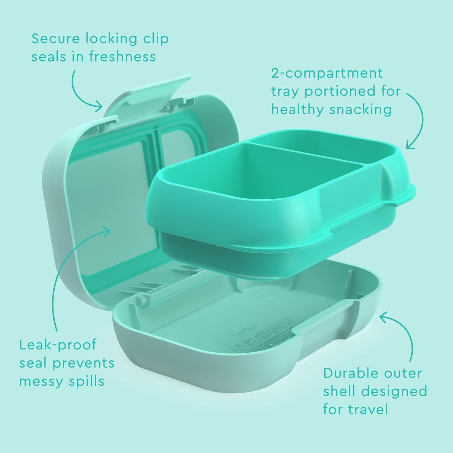 imageBentgo Kids Snack 2 Compartment LeakProof Bento Box Container for Snacks and Small Meals EasyOpen Latch Dishwasher Safe BPAFree for School Daycare amp Sports Ideal for Ages 3 FuchsiaTealAqua