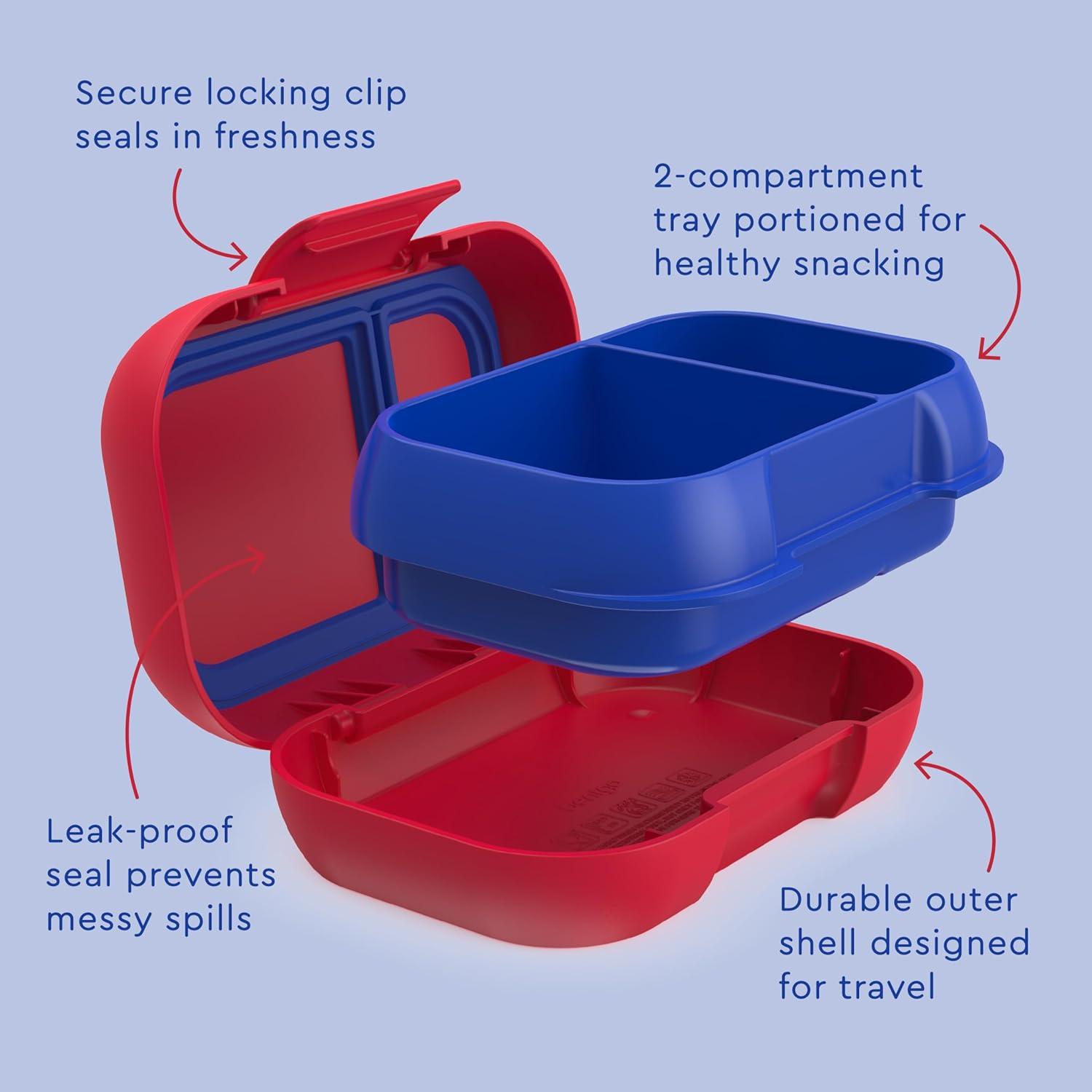 imageBentgo Kids Snack 2 Compartment LeakProof Bento Box Container for Snacks and Small Meals EasyOpen Latch Dishwasher Safe BPAFree for School Daycare amp Sports Ideal for Ages 3 FuchsiaTealRedRoyal