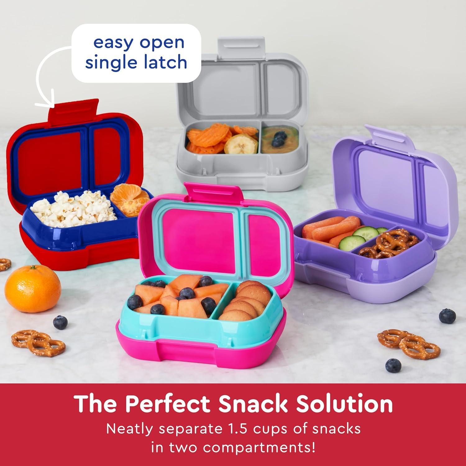 imageBentgo Kids Snack 2 Compartment LeakProof Bento Box Container for Snacks and Small Meals EasyOpen Latch Dishwasher Safe BPAFree for School Daycare amp Sports Ideal for Ages 3 FuchsiaTealRedRoyal