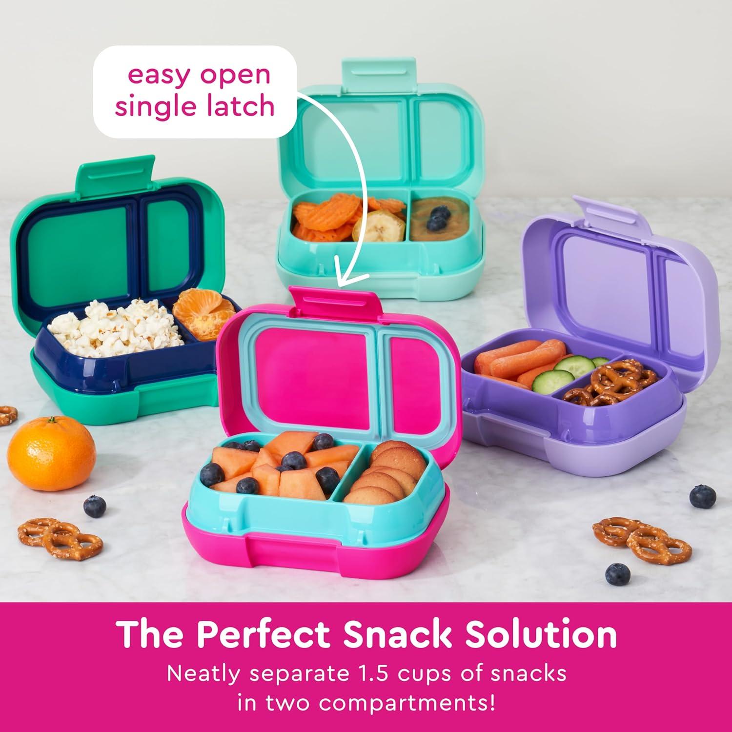 imageBentgo Kids Snack 2 Compartment LeakProof Bento Box Container for Snacks and Small Meals EasyOpen Latch Dishwasher Safe BPAFree for School Daycare amp Sports Ideal for Ages 3 FuchsiaTealFuchsiaTeal