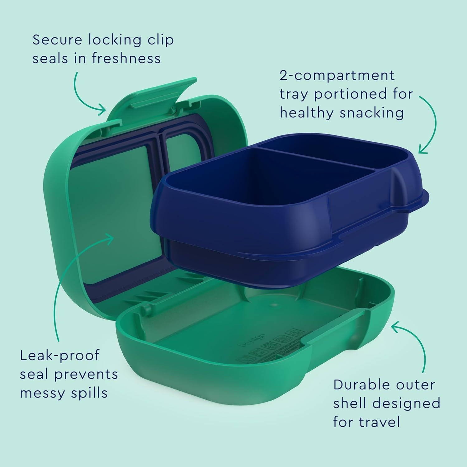 imageBentgo Kids Snack 2 Compartment LeakProof Bento Box Container for Snacks and Small Meals EasyOpen Latch Dishwasher Safe BPAFree for School Daycare amp Sports Ideal for Ages 3 FuchsiaTealGreenNavy