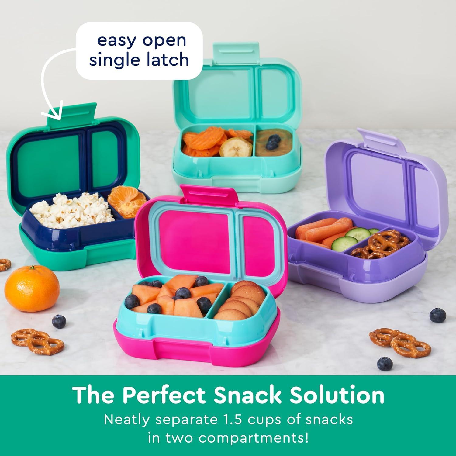 imageBentgo Kids Snack 2 Compartment LeakProof Bento Box Container for Snacks and Small Meals EasyOpen Latch Dishwasher Safe BPAFree for School Daycare amp Sports Ideal for Ages 3 FuchsiaTealGreenNavy