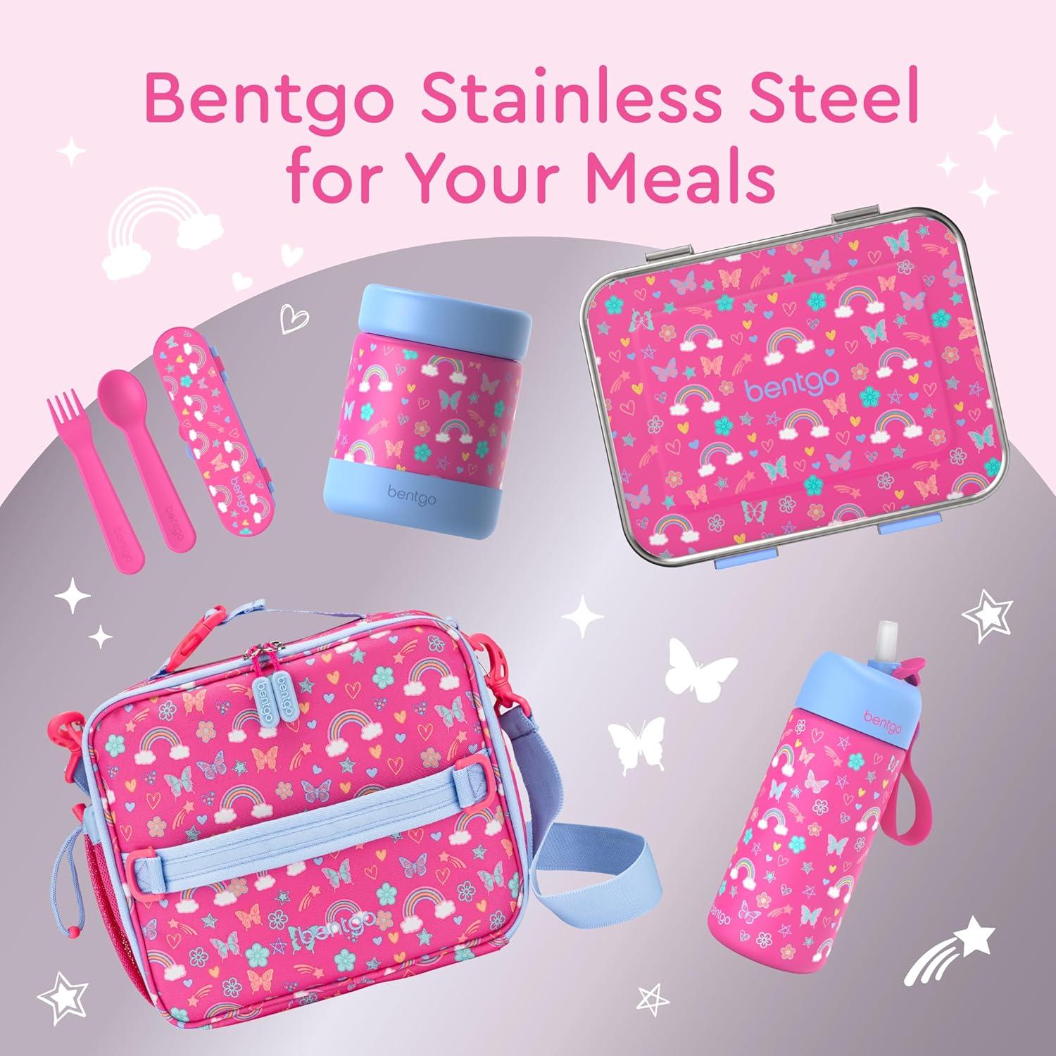 imageBentgo Kids Stainless Steel Insulated Water Bottle LeakProof Keeps Cool for 12 Hours Durable BPAFree Dishwasher Safe 14 oz Cup for Ages 3 for SchoolSportsDaycare UnicornRainbows Butterflies