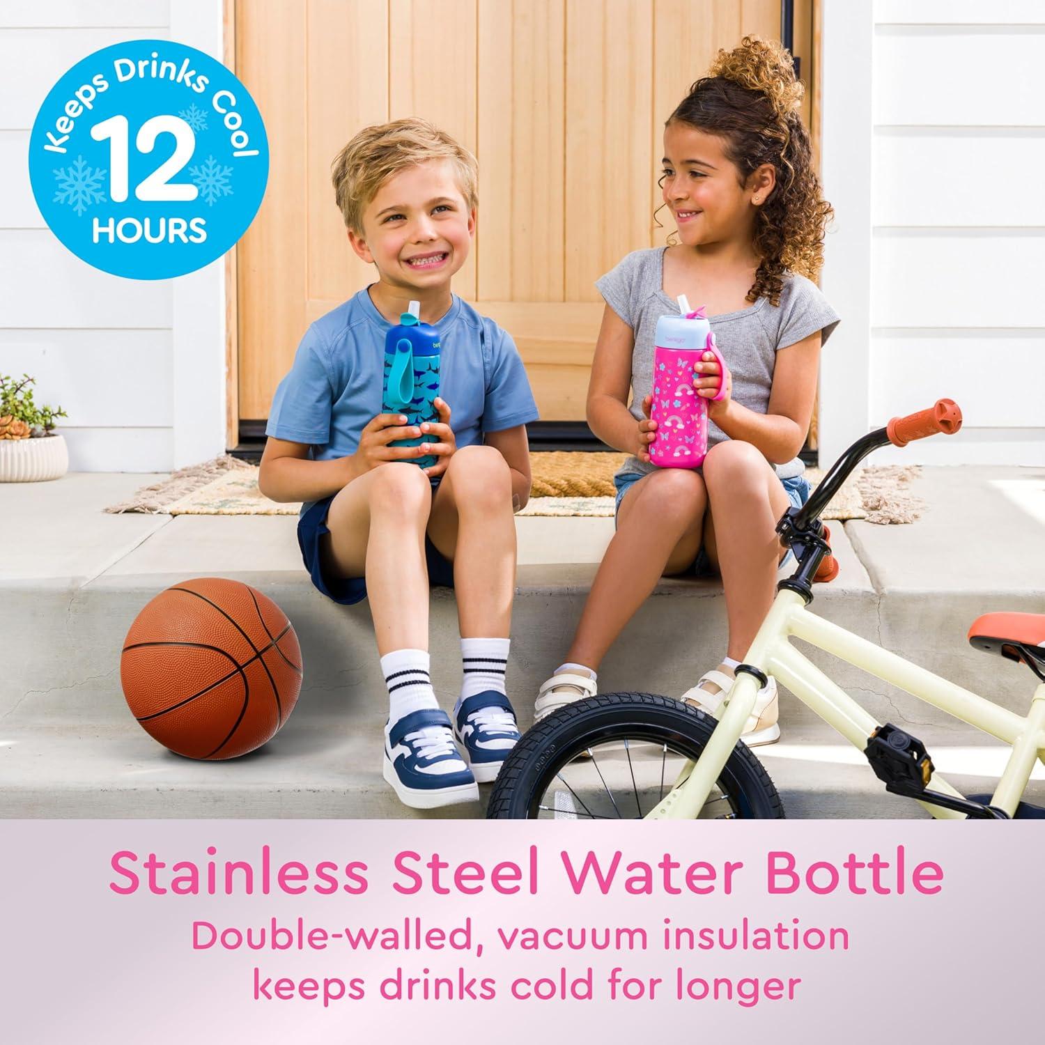 imageBentgo Kids Stainless Steel Insulated Water Bottle LeakProof Keeps Cool for 12 Hours Durable BPAFree Dishwasher Safe 14 oz Cup for Ages 3 for SchoolSportsDaycare UnicornRainbows Butterflies