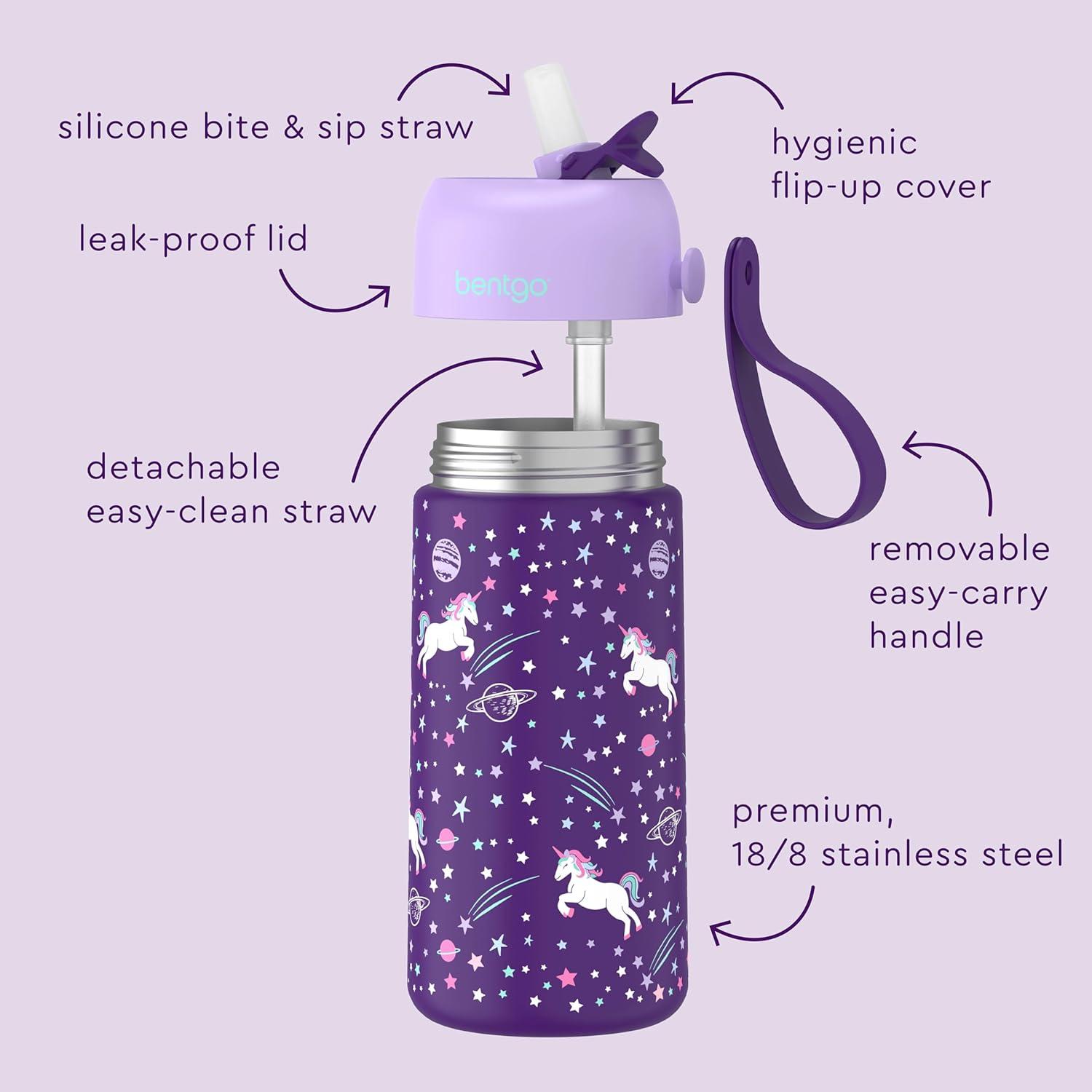 imageBentgo Kids Stainless Steel Insulated Water Bottle LeakProof Keeps Cool for 12 Hours Durable BPAFree Dishwasher Safe 14 oz Cup for Ages 3 for SchoolSportsDaycare UnicornUnicorn