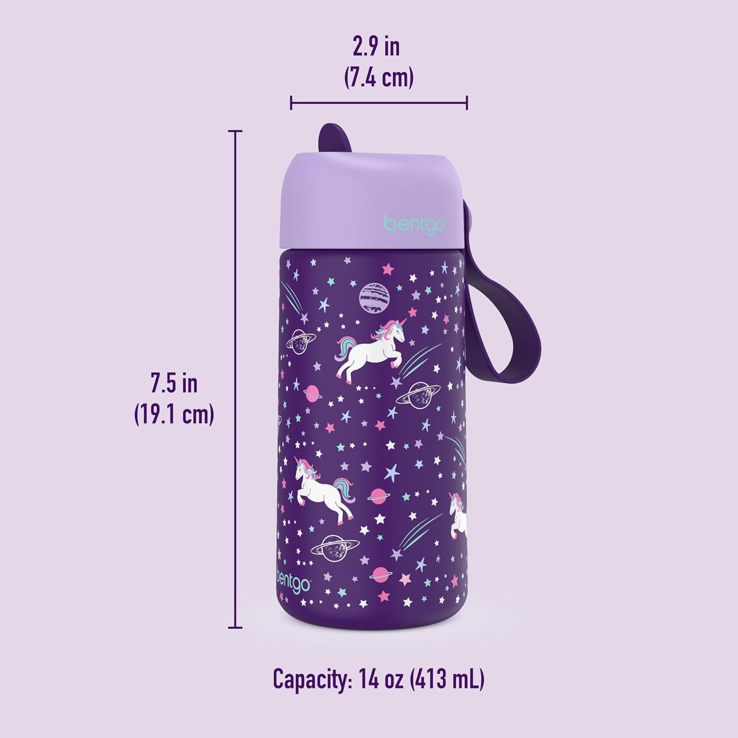 imageBentgo Kids Stainless Steel Insulated Water Bottle LeakProof Keeps Cool for 12 Hours Durable BPAFree Dishwasher Safe 14 oz Cup for Ages 3 for SchoolSportsDaycare UnicornUnicorn