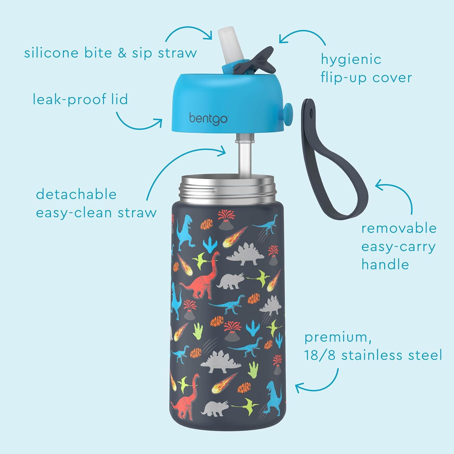 imageBentgo Kids Stainless Steel Insulated Water Bottle LeakProof Keeps Cool for 12 Hours Durable BPAFree Dishwasher Safe 14 oz Cup for Ages 3 for SchoolSportsDaycare DinosaurDinosaur