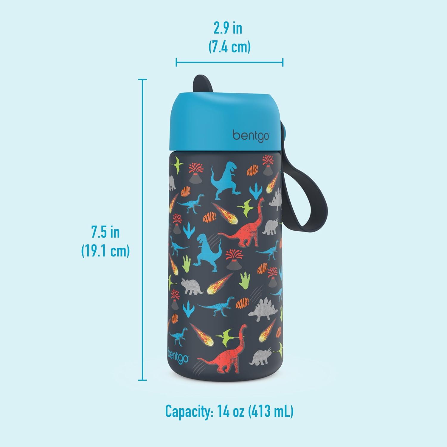 imageBentgo Kids Stainless Steel Insulated Water Bottle LeakProof Keeps Cool for 12 Hours Durable BPAFree Dishwasher Safe 14 oz Cup for Ages 3 for SchoolSportsDaycare UnicornDinosaur