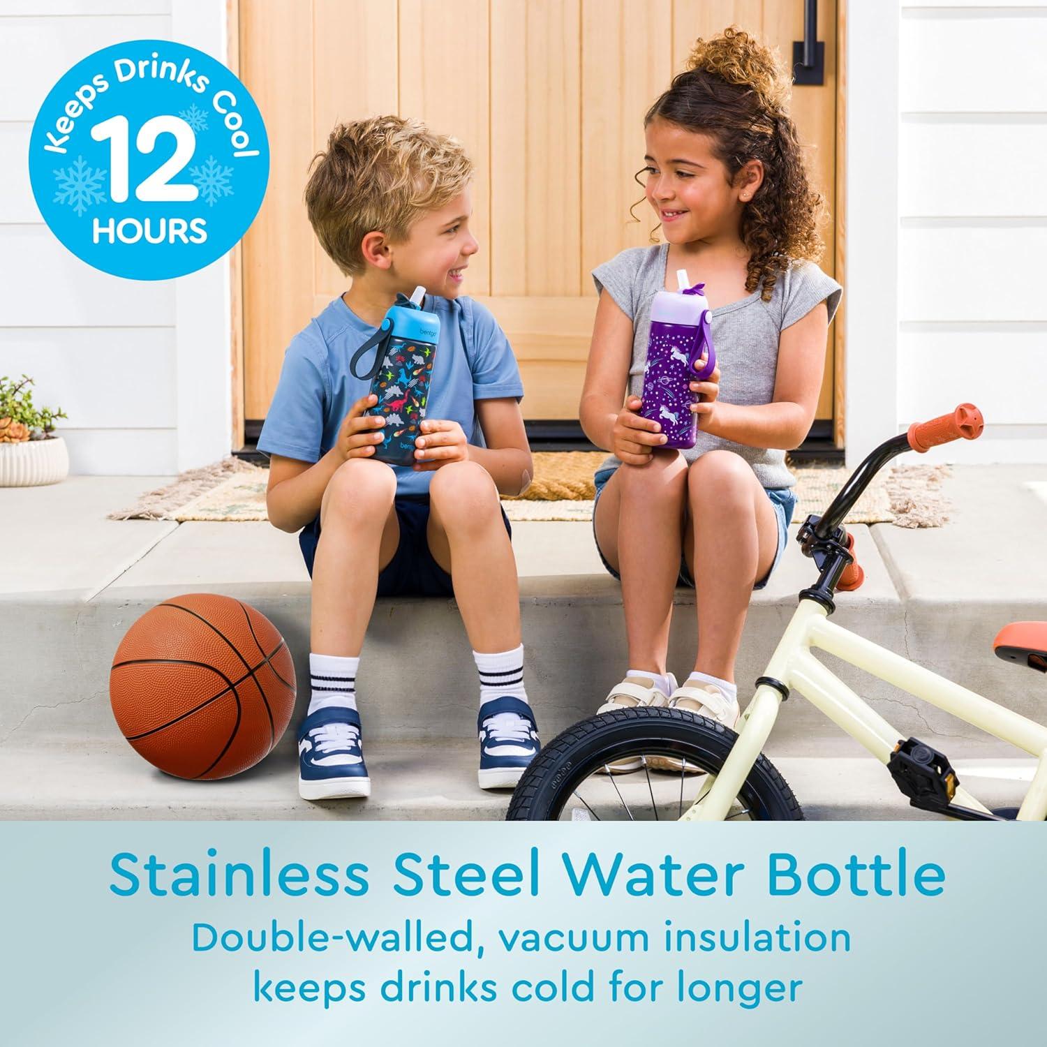 imageBentgo Kids Stainless Steel Insulated Water Bottle LeakProof Keeps Cool for 12 Hours Durable BPAFree Dishwasher Safe 14 oz Cup for Ages 3 for SchoolSportsDaycare UnicornDinosaur