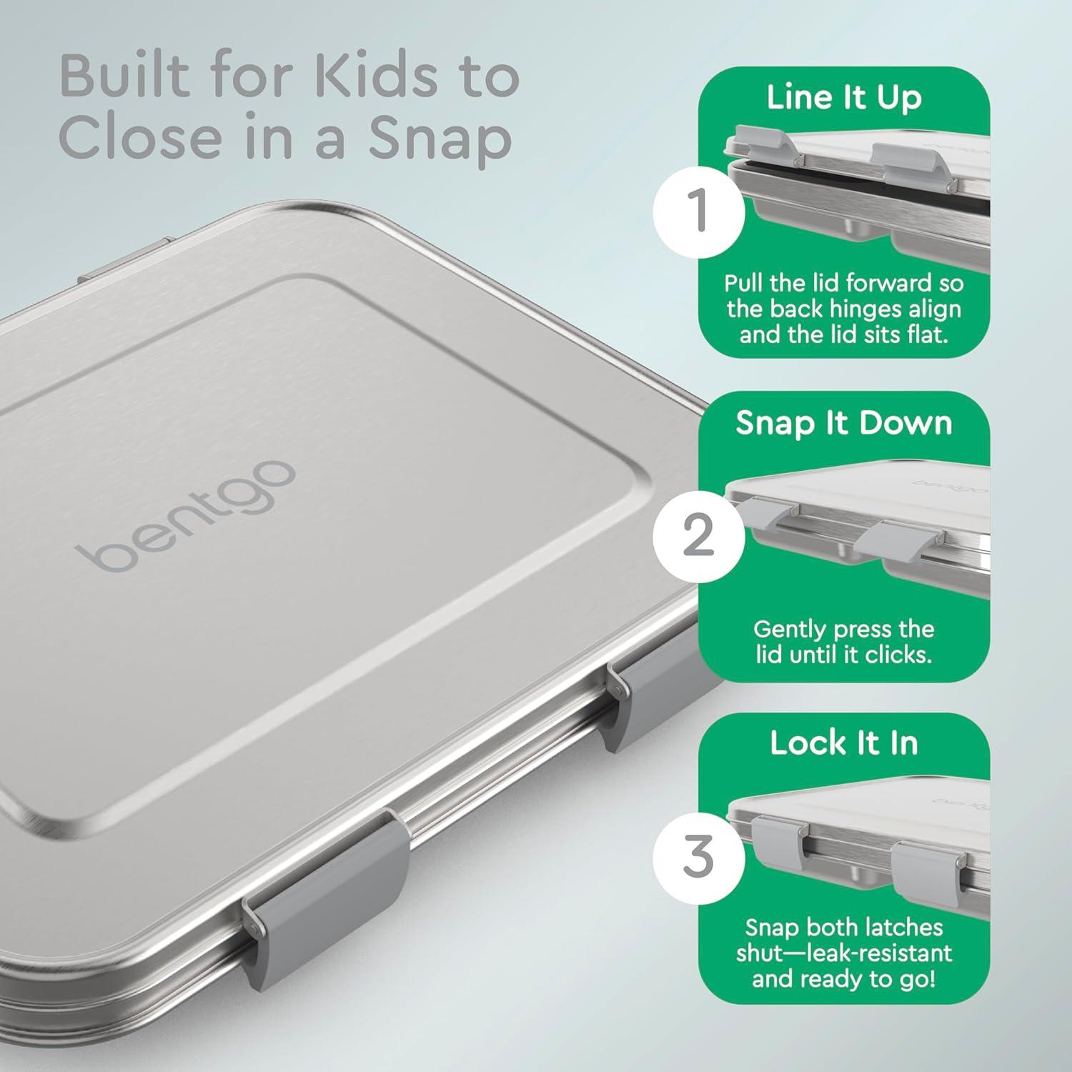 imageBentgo Kids Stainless Steel LeakResistant Lunch Box 3Compartments with Bonus Silicone Container Durable EcoFriendly Dishwasher Safe BPAFree Ideal for School Ages 3 SilverSilver