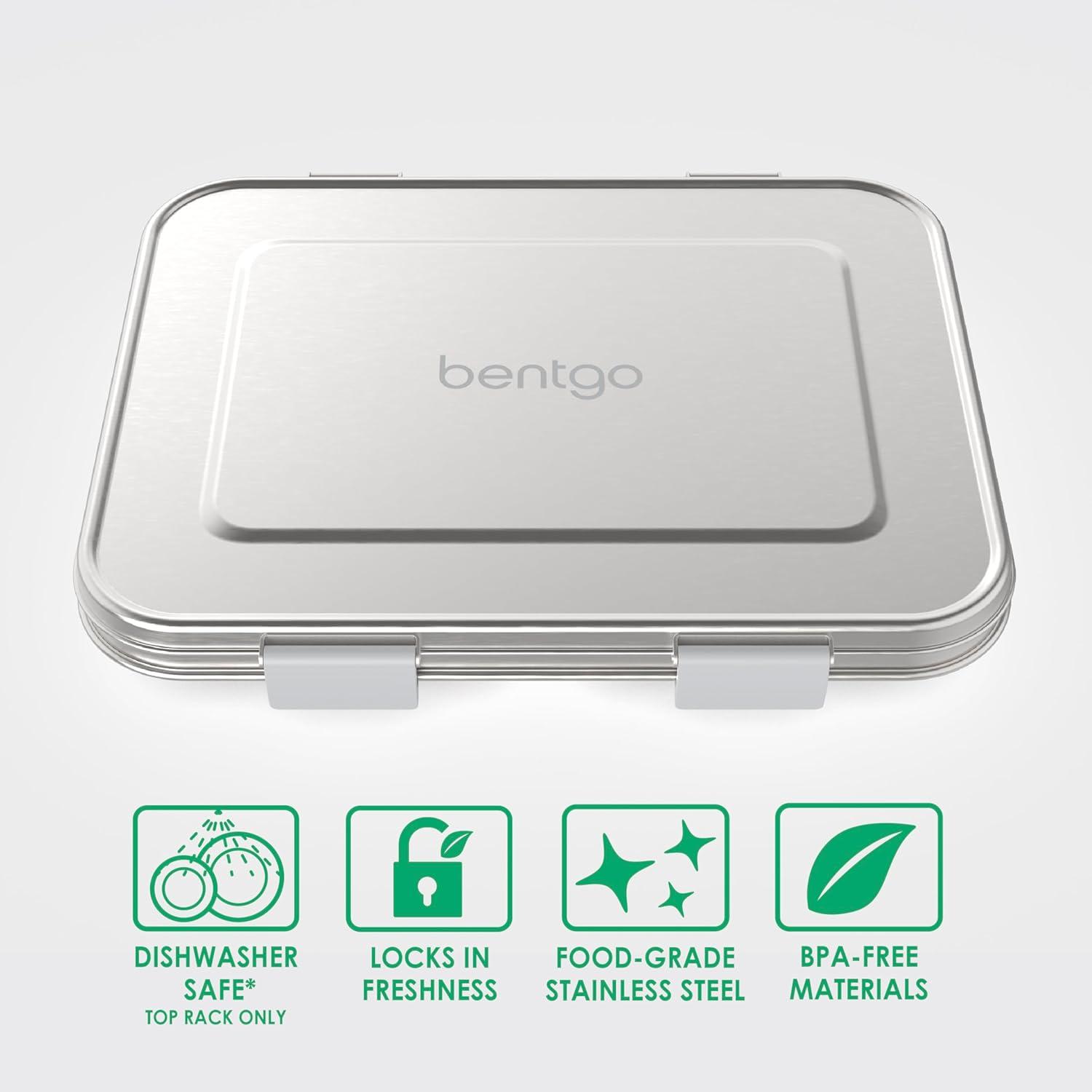 imageBentgo Kids Stainless Steel LeakResistant Lunch Box 3Compartments with Bonus Silicone Container Durable EcoFriendly Dishwasher Safe BPAFree Ideal for School Ages 3 SilverSilver