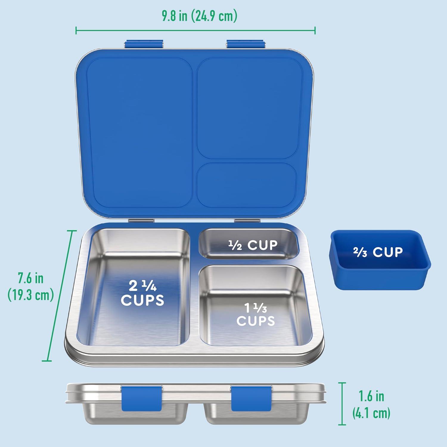 imageBentgo Kids Stainless Steel LeakResistant Lunch Box 3Compartments with Bonus Silicone Container Durable EcoFriendly Dishwasher Safe BPAFree Ideal for School Ages 3 SilverBlue