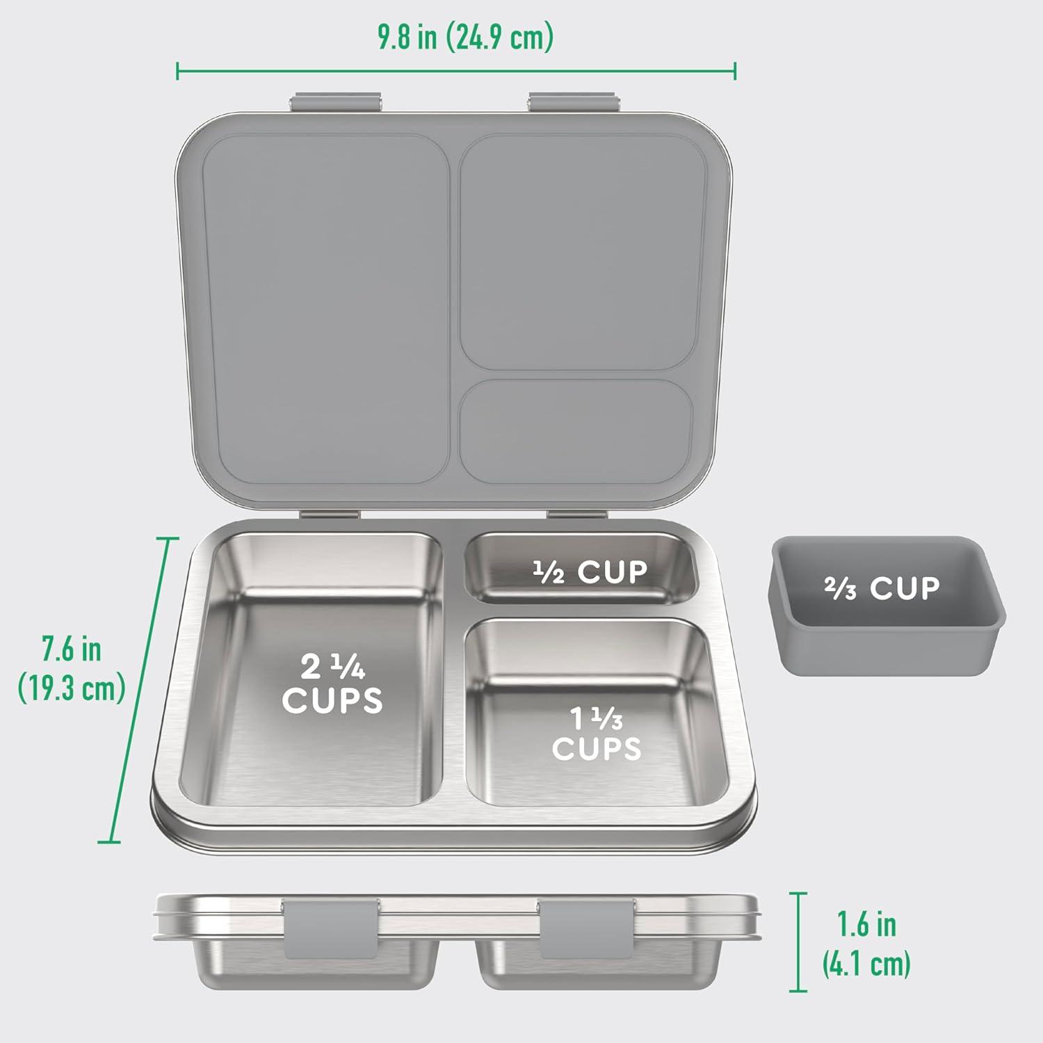 imageBentgo Kids Stainless Steel LeakResistant Lunch Box 3Compartments with Bonus Silicone Container Durable EcoFriendly Dishwasher Safe BPAFree Ideal for School Ages 3 SilverSilver
