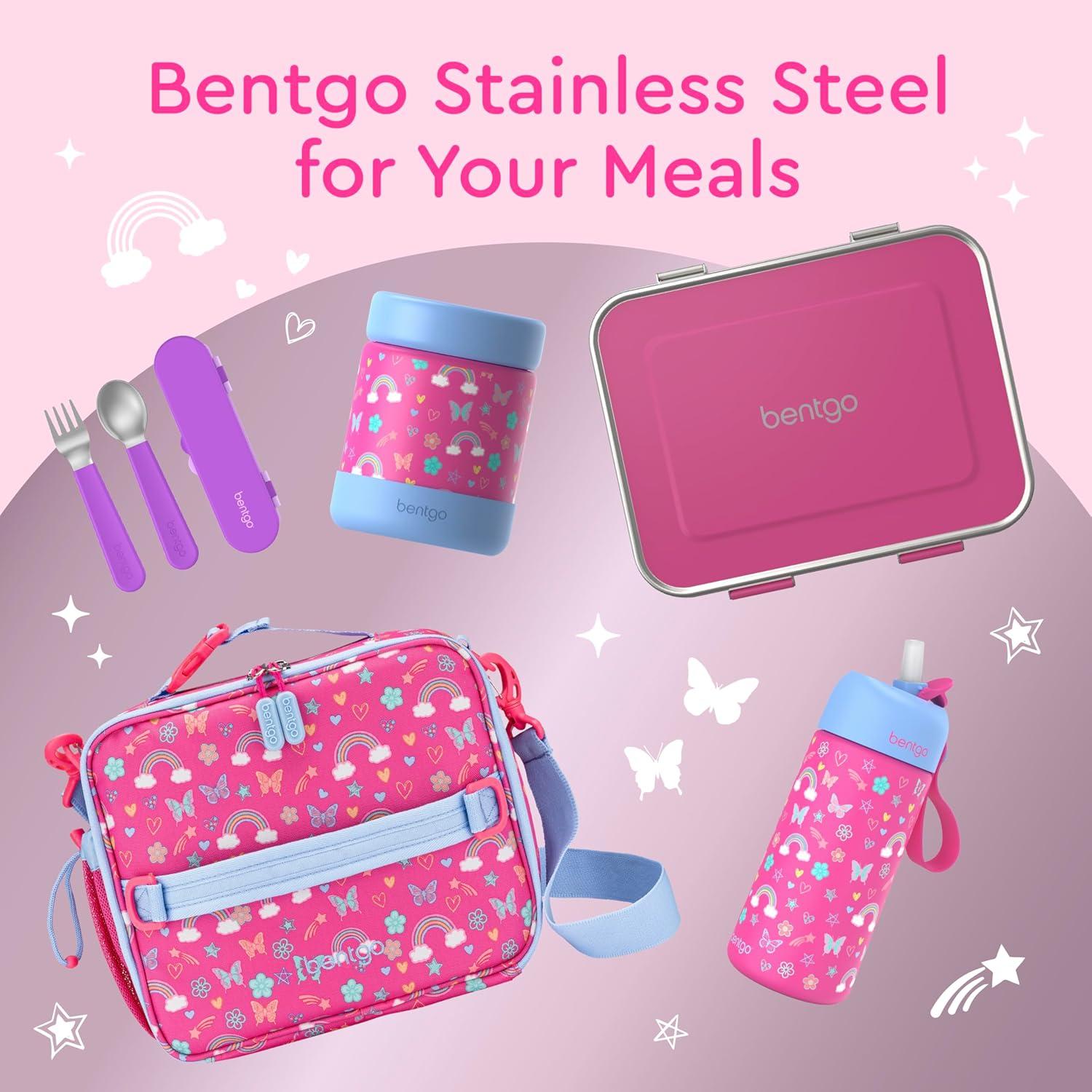 imageBentgo Kids Stainless Steel LeakResistant Lunch Box 3Compartments with Bonus Silicone Container Durable EcoFriendly Dishwasher Safe BPAFree Ideal for School Ages 3 SilverFuchsia