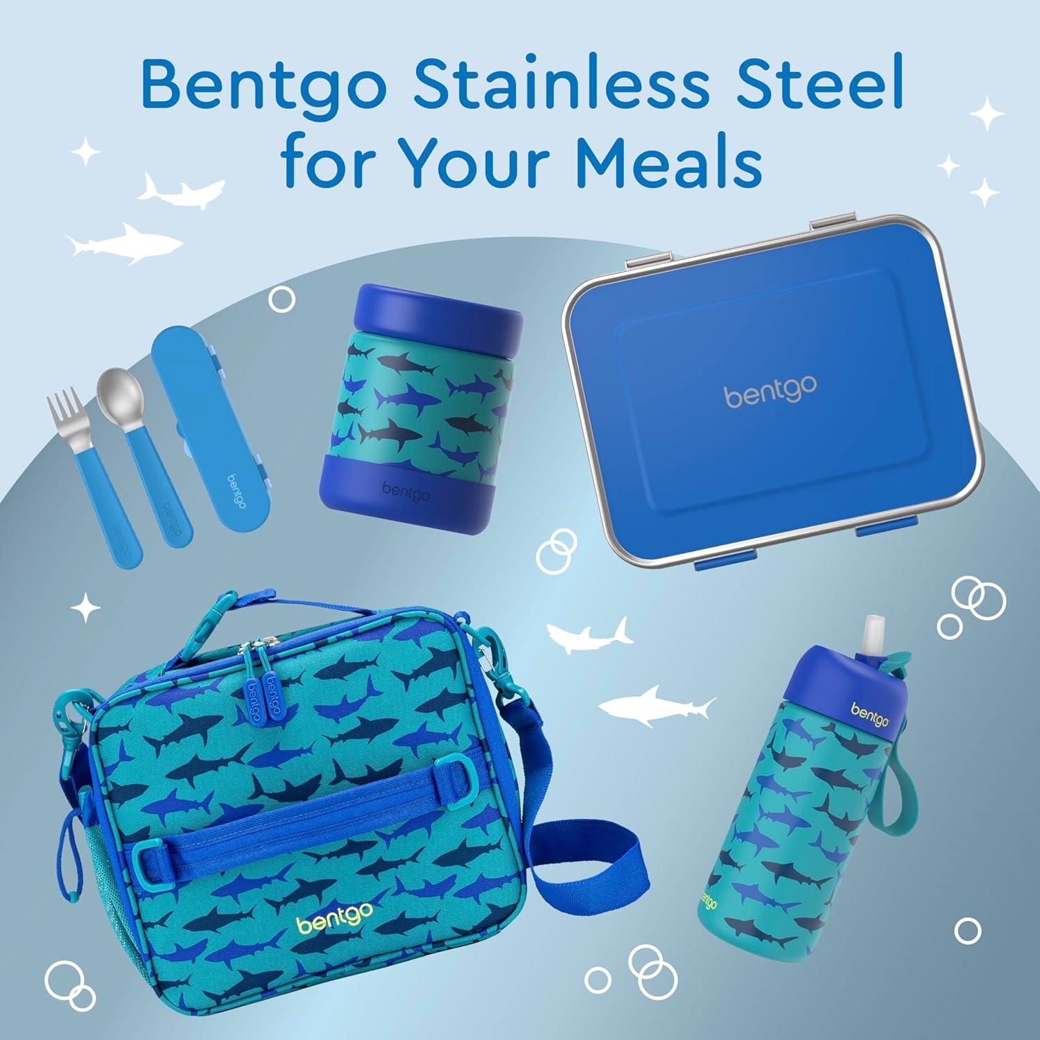 imageBentgo Kids Stainless Steel LeakResistant Lunch Box 3Compartments with Bonus Silicone Container Durable EcoFriendly Dishwasher Safe BPAFree Ideal for School Ages 3 SilverBlue