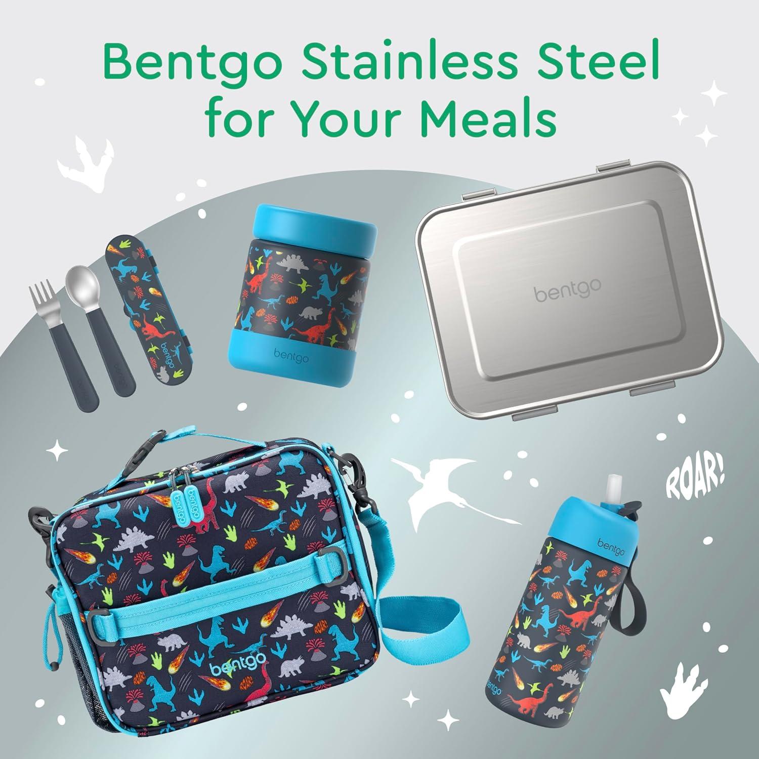 imageBentgo Kids Stainless Steel LeakResistant Lunch Box 3Compartments with Bonus Silicone Container Durable EcoFriendly Dishwasher Safe BPAFree Ideal for School Ages 3 SilverSilver