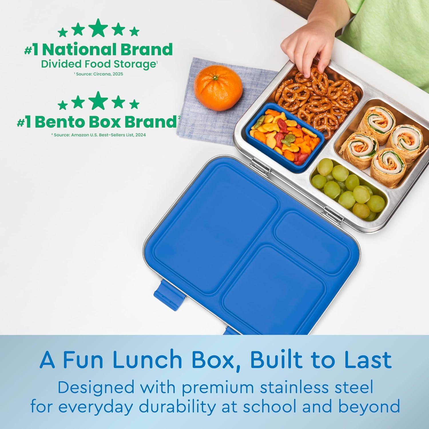 imageBentgo Kids Stainless Steel LeakResistant Lunch Box 3Compartments with Bonus Silicone Container Durable EcoFriendly Dishwasher Safe BPAFree Ideal for School Ages 3 SilverBlue