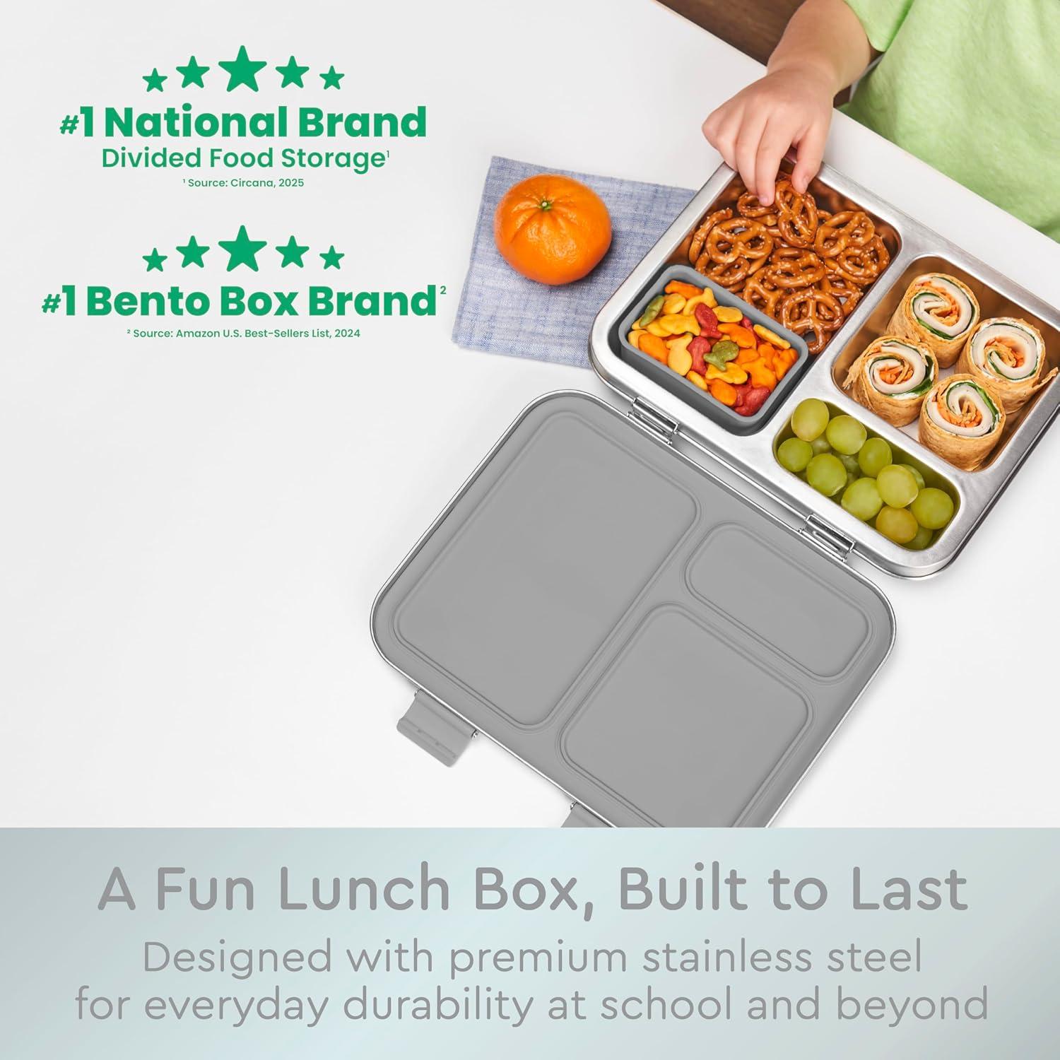 imageBentgo Kids Stainless Steel LeakResistant Lunch Box 3Compartments with Bonus Silicone Container Durable EcoFriendly Dishwasher Safe BPAFree Ideal for School Ages 3 SilverSilver