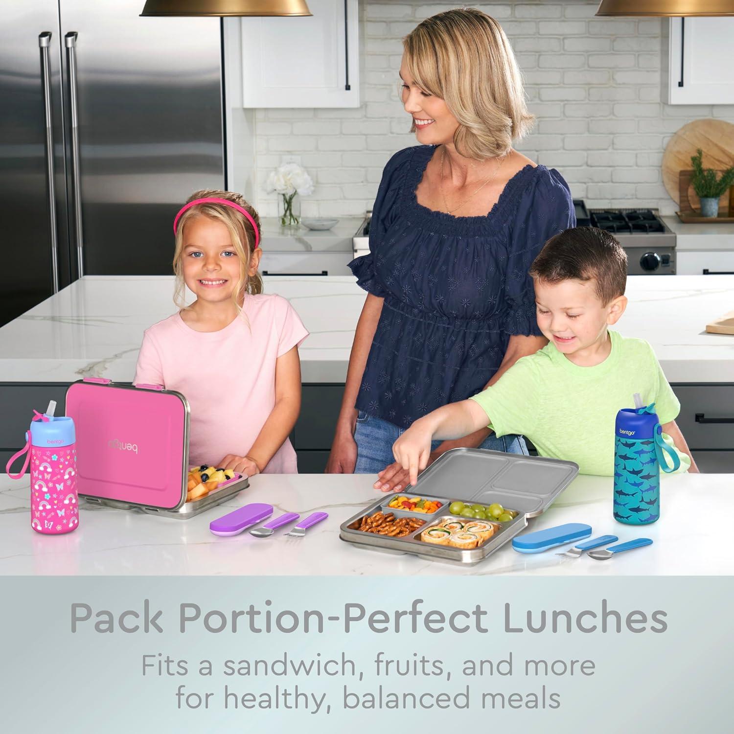 imageBentgo Kids Stainless Steel LeakResistant Lunch Box 3Compartments with Bonus Silicone Container Durable EcoFriendly Dishwasher Safe BPAFree Ideal for School Ages 3 SilverSilver